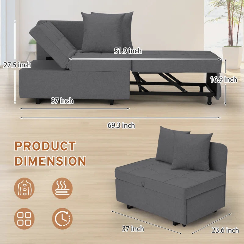 EROMMY 3-in-1 Convertible Sleeper Sofa Chair Bed - 5-Position Adjustable Backrest Pull Out Sofa Bed with Premium Faux Linen Fabric - Foldable Guest Bed for Living Room, Bedroom & Small Spaces - Dark Gray
