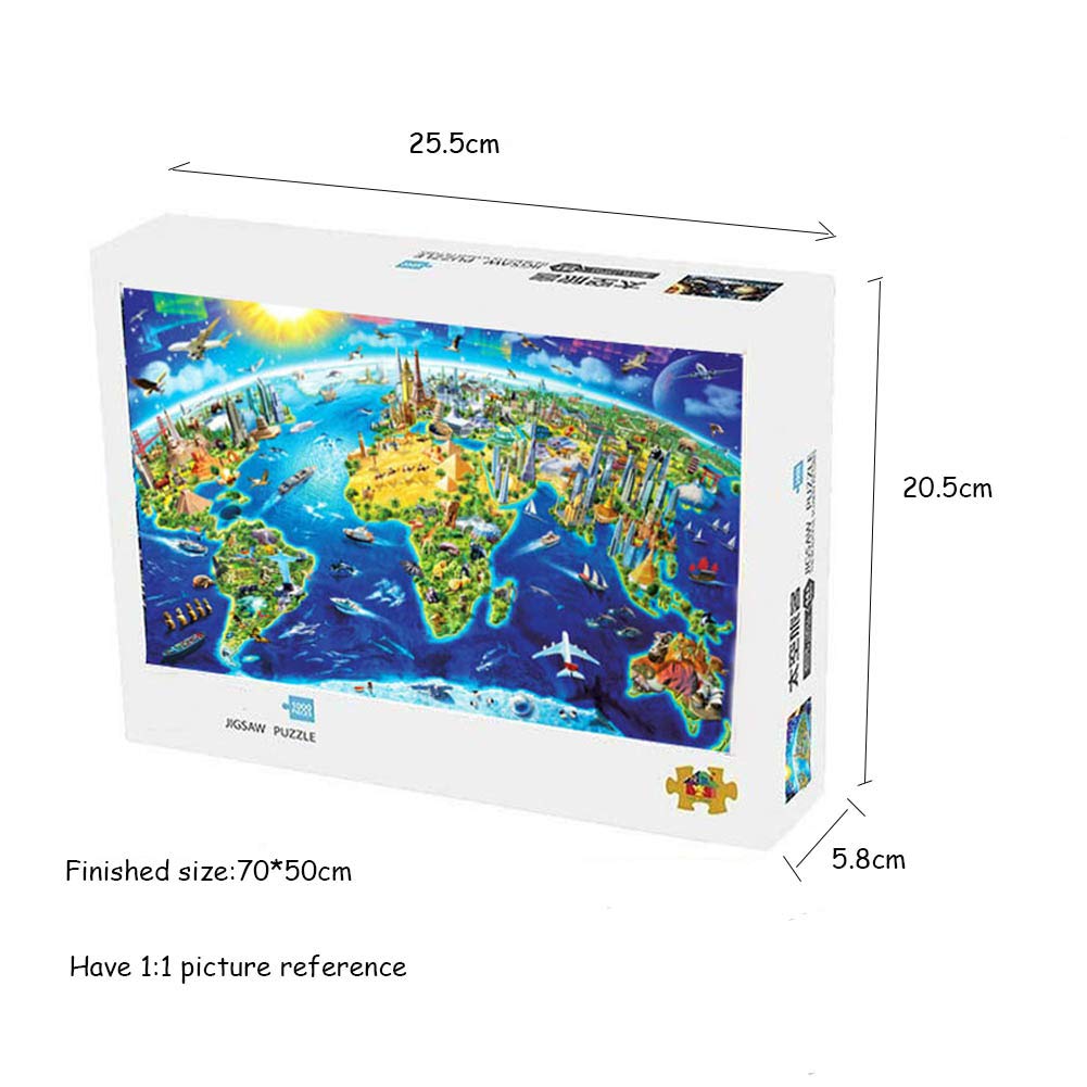 1000 Piece World Map Puzzle for Adults - Extra Thick Paper Jigsaw Puzzle, DIY Landscape Wall Art Decor - Perfect for Home, Office & Classroom Decorations