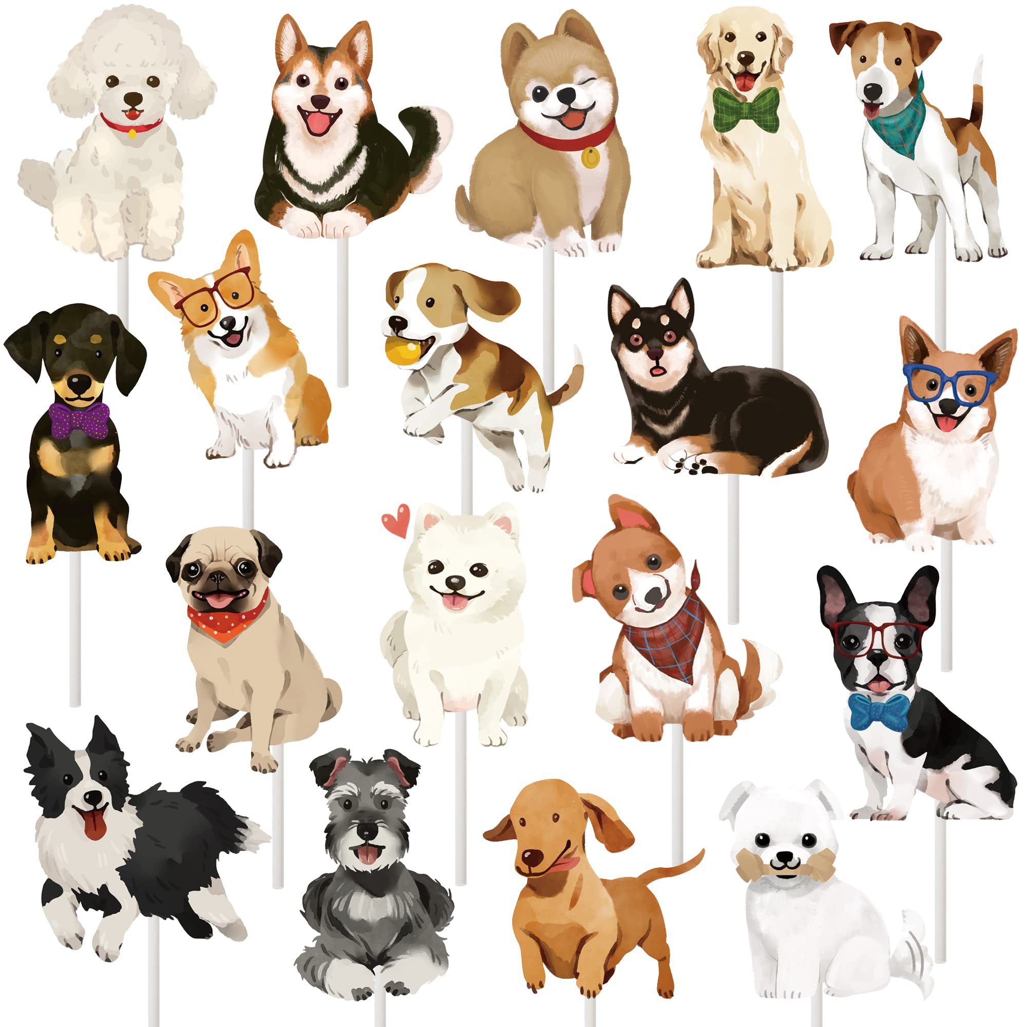 36pcs Dog Cupcake Toppers - 18 Styles Puppy Birthday Cake Decorations for Dog Party, Baby Shower & Pet Celebration Supplies | Perfect for Dog-Themed Parties, Cakes & Cupcakes