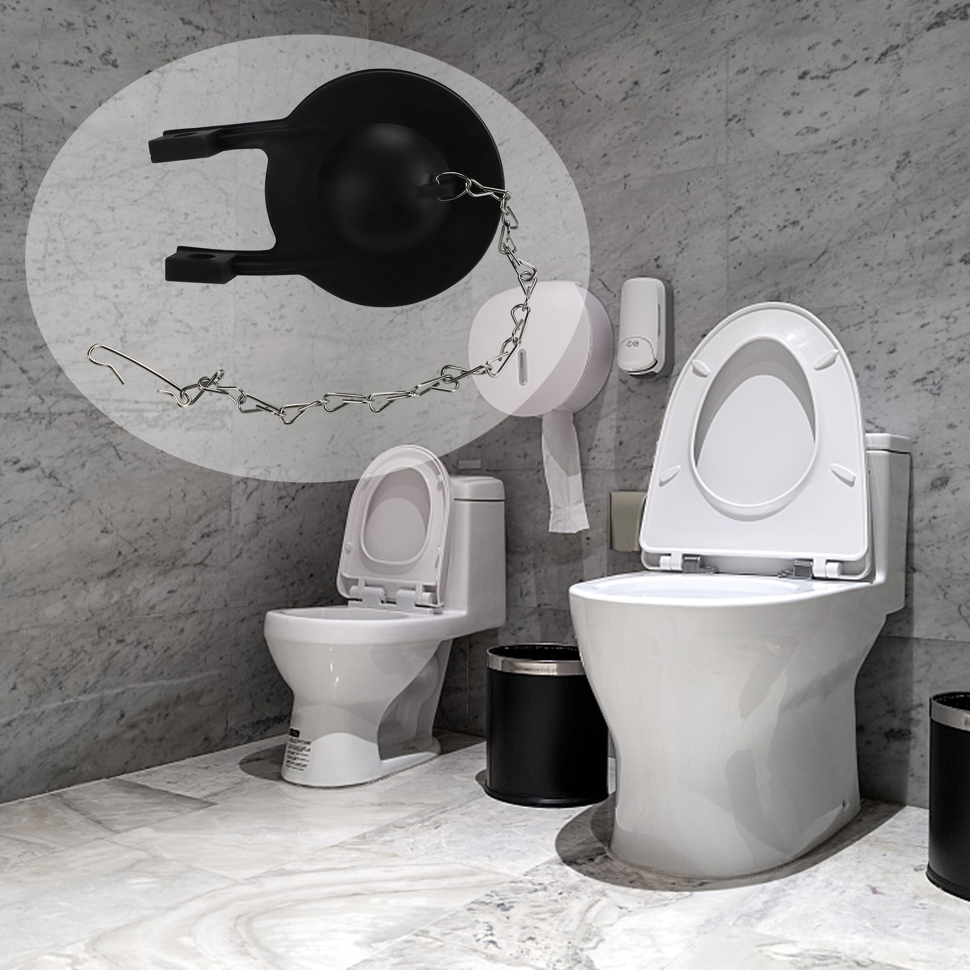 2 Pack Universal 2-Inch Toilet Flapper Replacement Kit - High Performance Toilet Tank Flapper with Stainless Steel Chain & Hook, Durable Rubber for Long Lasting Use - Easy to Install Black (Perfect for Home, Hotel, and Office Bathroom Repairs)