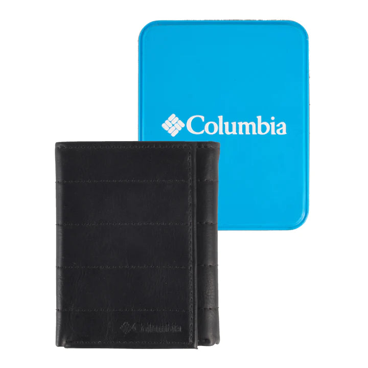 Columbia Blue Tin Black RFID Secure Trifold Wallet with 5 Stitches - Slim RFID Blocking Wallet for Men (Model 31CP110028) | Perfect for Travel, Business & Everyday Use