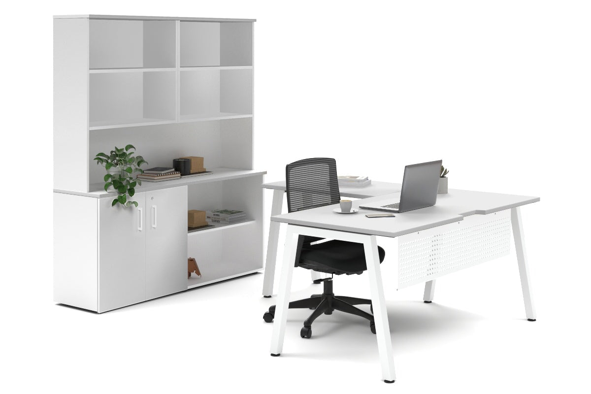 L-Shaped Executive Desk with Quadro A Legs in White - 1600L x 1800W with Cable Management Scallop - Perfect for Home Office, Corporate Workspace & Modern Workstations