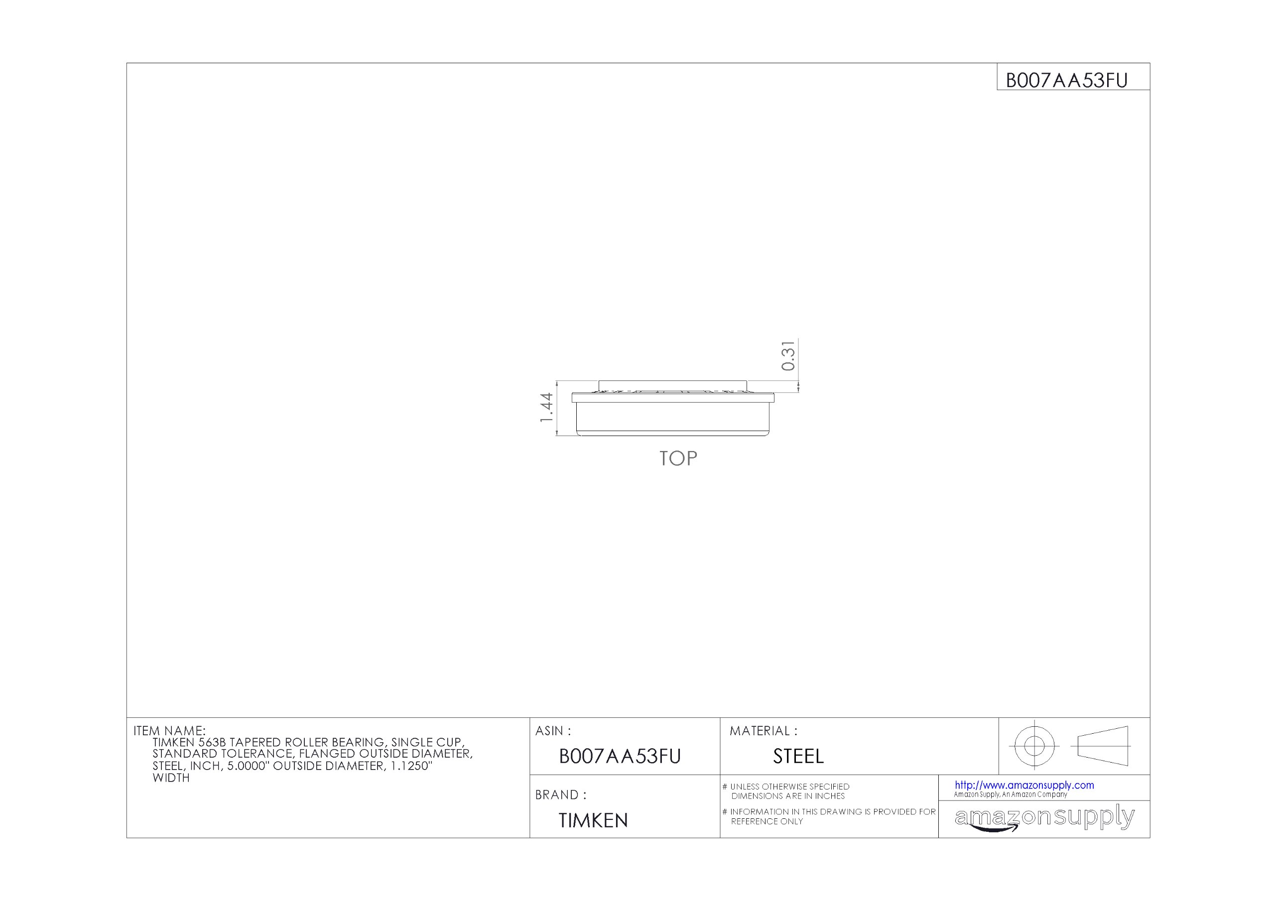 Timken 563B Tapered Roller Bearing - Single Cup, Standard Tolerance, Flanged OD, Steel Construction, 5