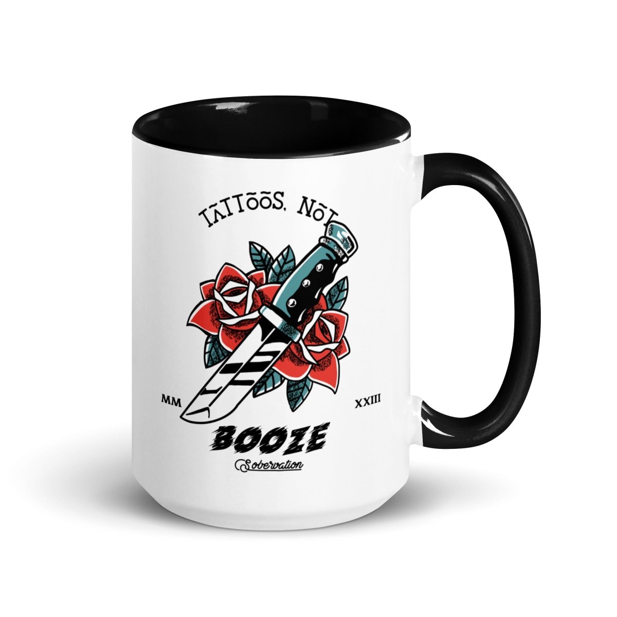 Rose Dagger Tattoo Mug - Stylish Sober Strength Coffee Cup for Recovery, AA Meetings & Sober Living - Perfect Gift for Alcohol-Free Lifestyle