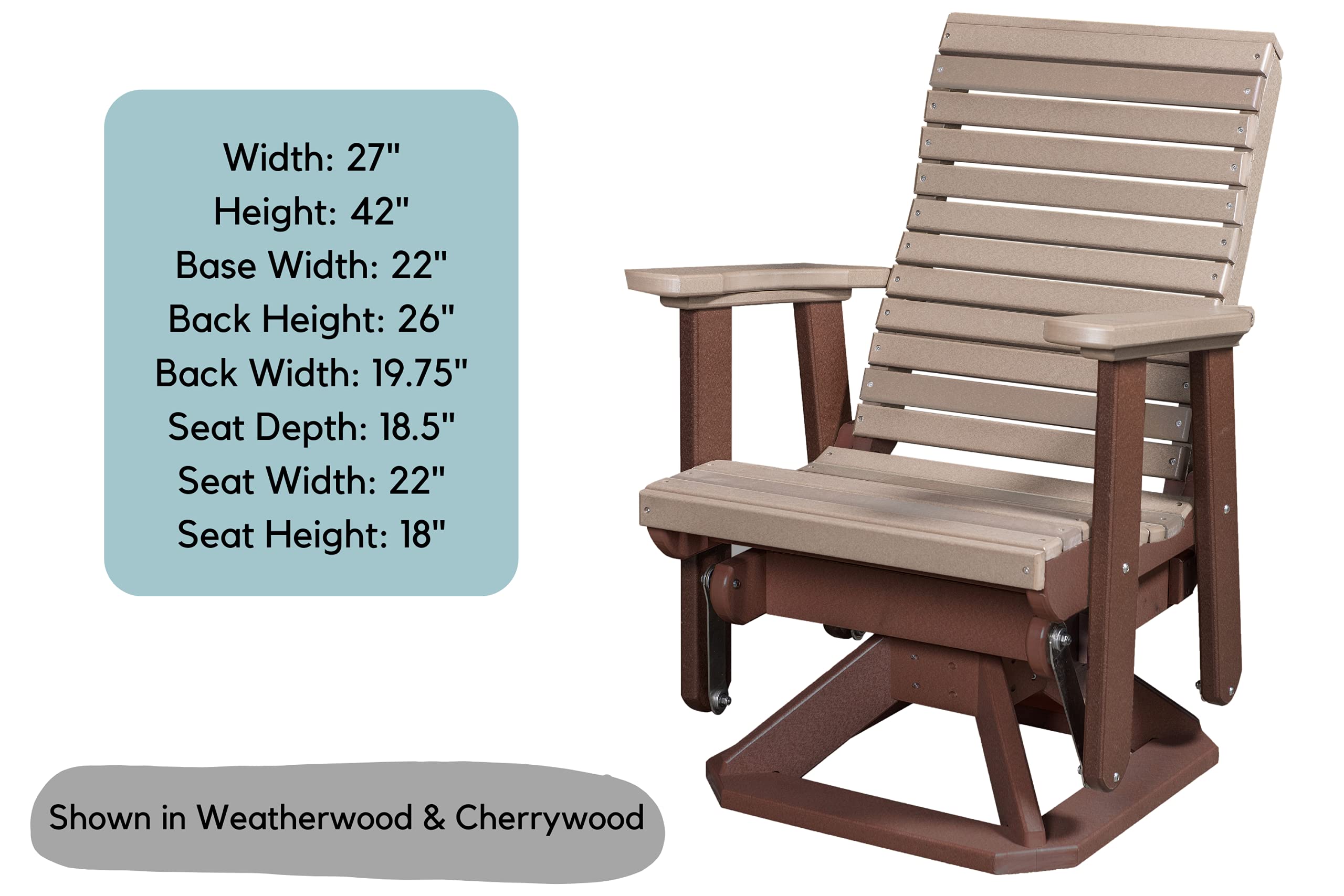 Modern Horizontal Slat High Back Poly Glider Chair - Outdoor Patio Furniture for Relaxing - White & Weatherwood - Perfect for Gardens, Decks, and Poolside Lounging