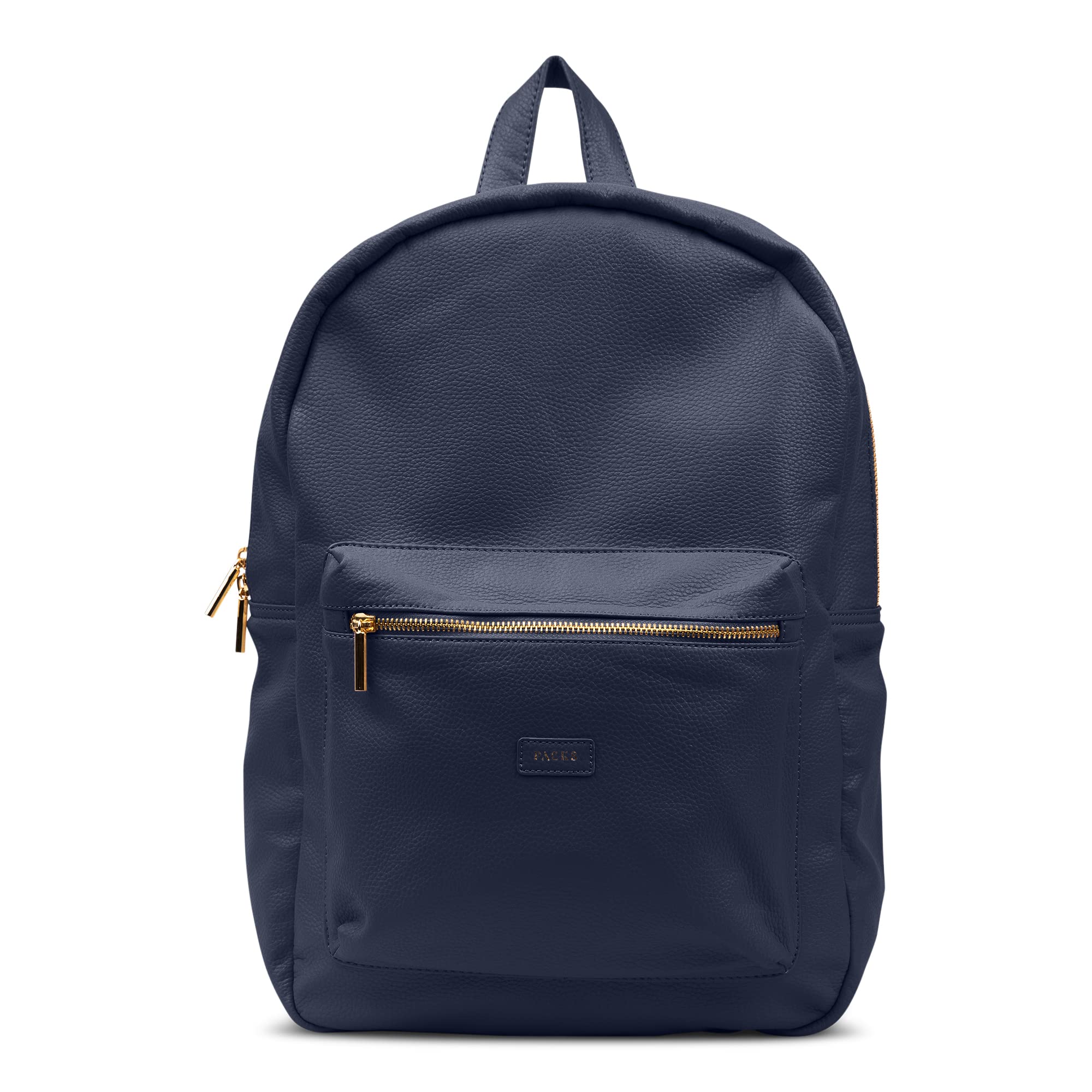 Stylish Vegan Leather Laptop Backpack for Women & Men - Waterproof Commuter Bag with Padded Shoulder Straps & Metal Zippers - Perfect for Business Travel, School & College Use - Navy Blue Designer Backpack