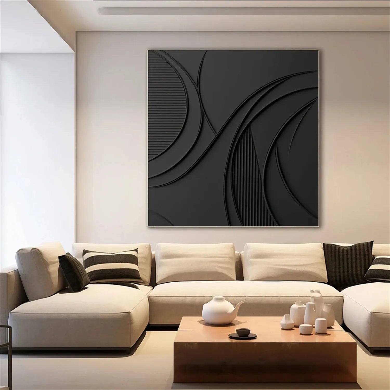 Black Minimalist Textured Painting Canvas #MZ128 - Modern Abstract Wall Art for Living Room, Bedroom & Office Decor