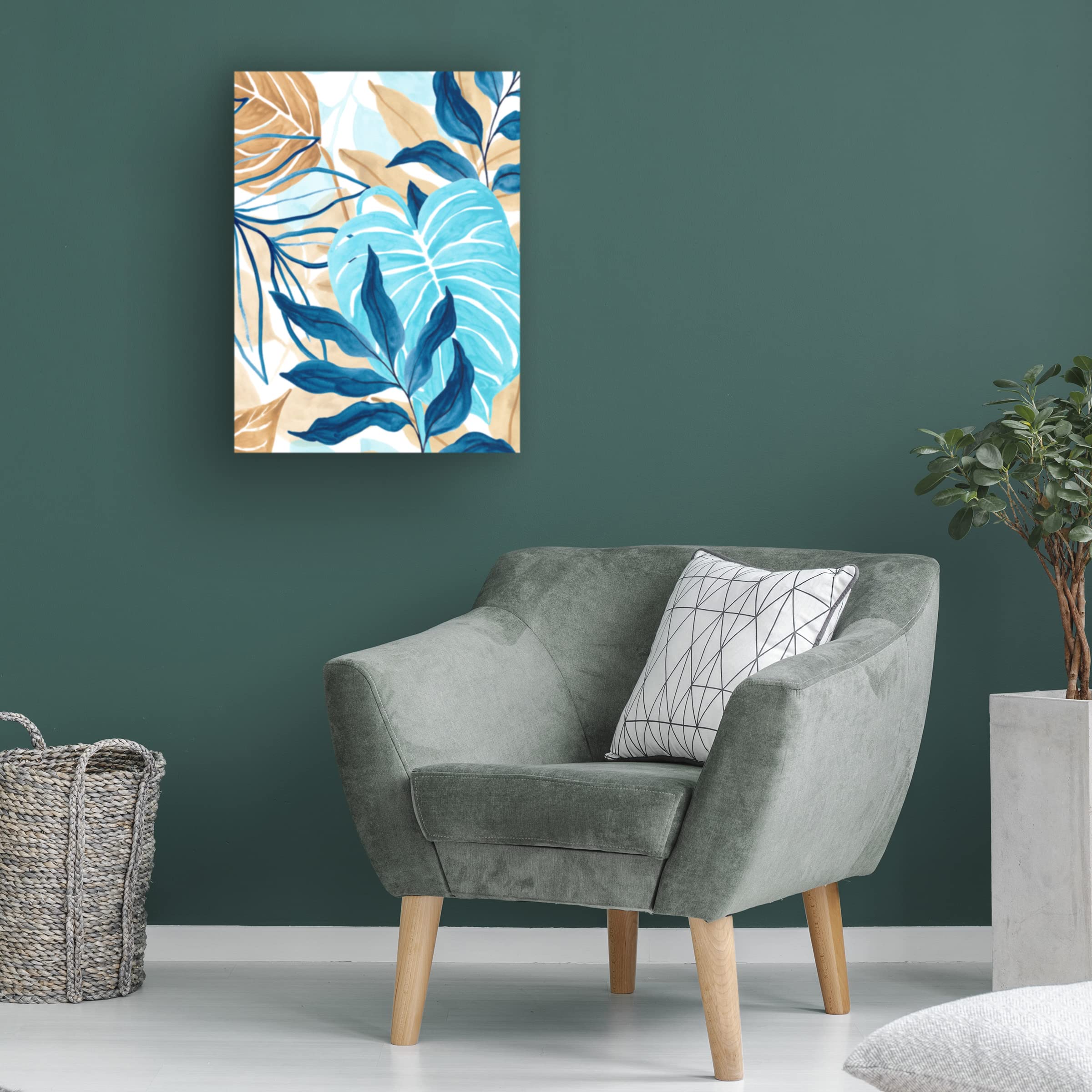 Trademark Fine Art 'Blue Jungle I' Canvas Art by June Erica Vess - Modern Tropical Wall Decor for Living Room, Bedroom & Office