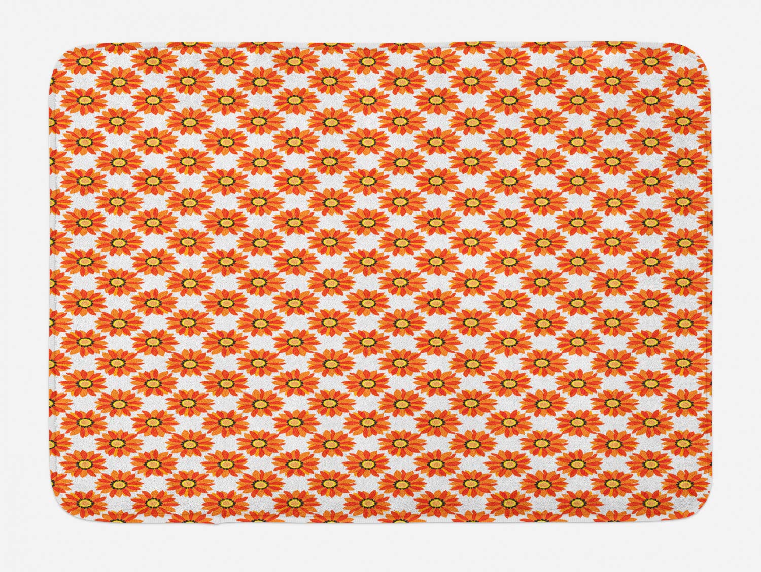 Ambesonne Dahlia Non-Slip Bath Mat - Sunflower Inspired Floral Design in Red, Orange & Yellow | Plush Bathroom Rug 30.2x20 Inches | Perfect for Farmhouse, Boho & Vintage Style Decor