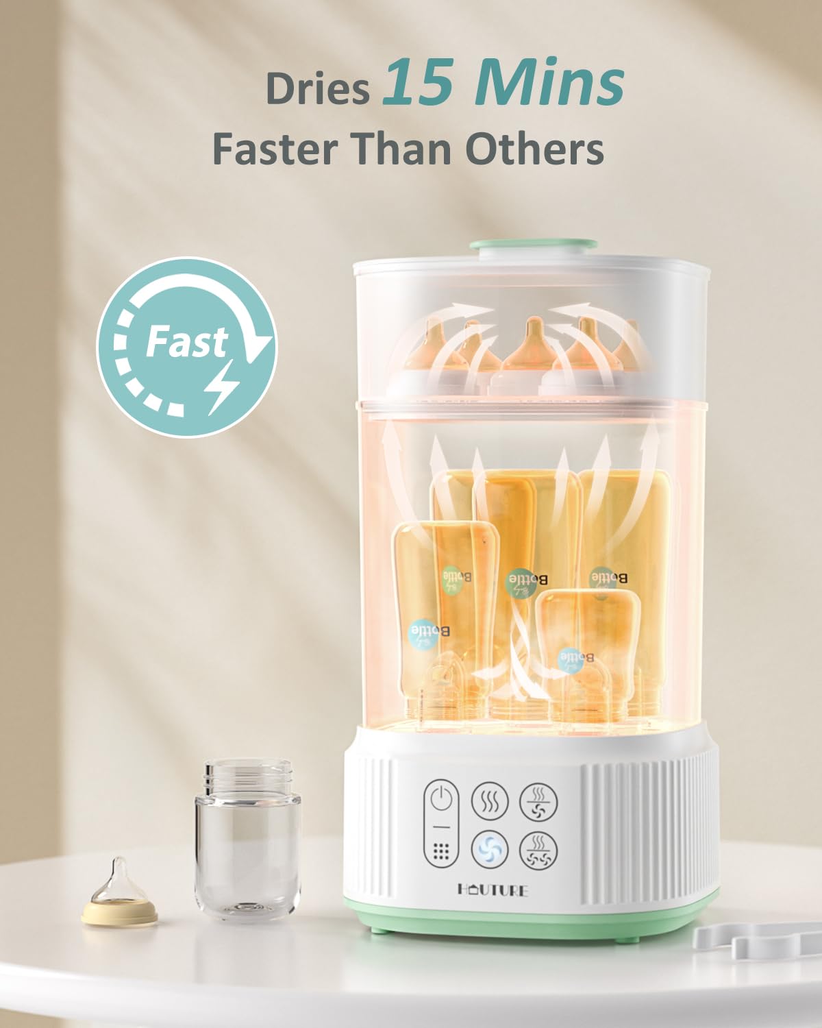 HAUTURE Electric Baby Bottle Sterilizer and Dryer - Compact Steam Sterilizing Machine for Bottles, Pacifiers & Breast Pump Parts | Fast Drying, Safe Sanitization for Newborns | Perfect for Nursery, Travel & Daily Baby Care