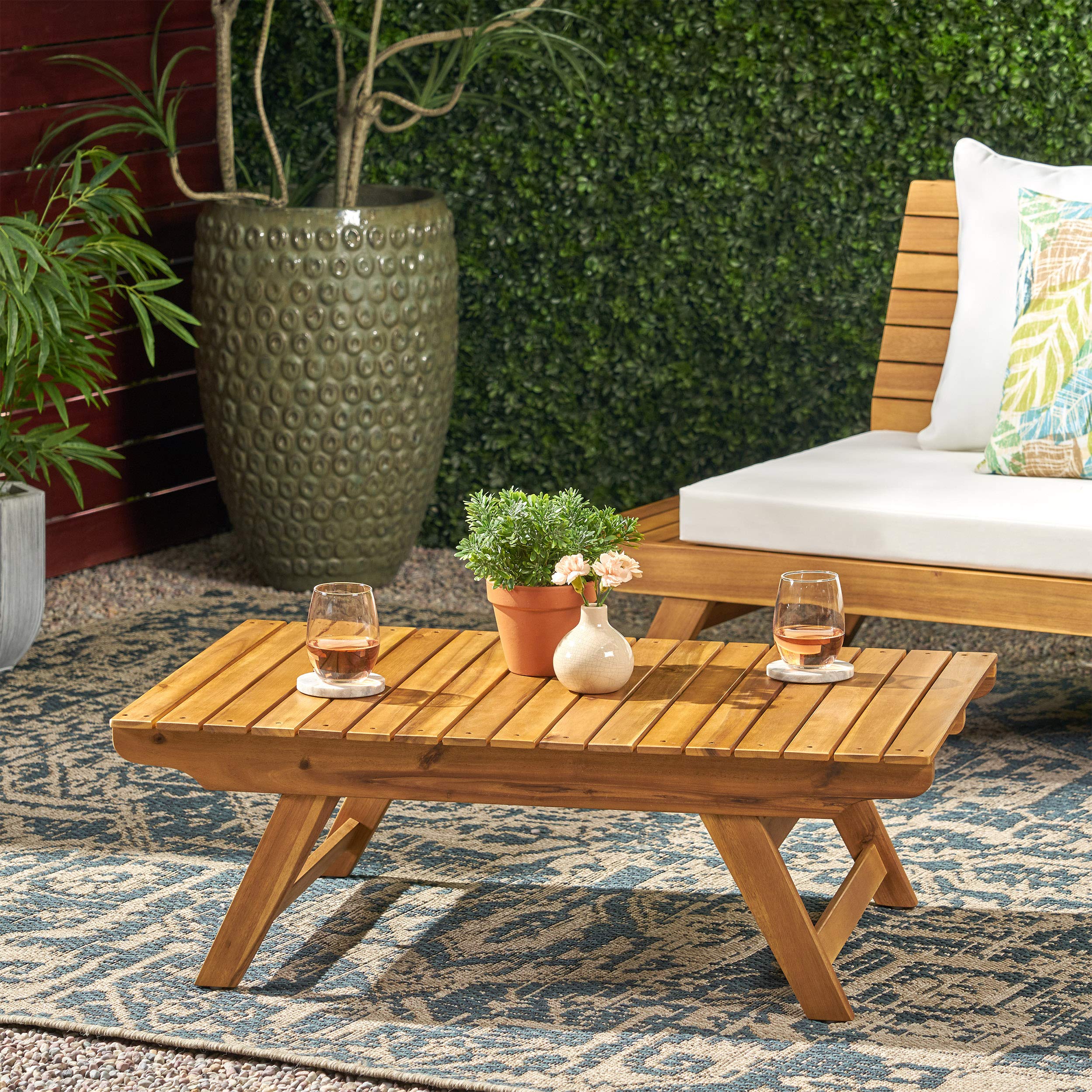 Premium Outdoor Wooden Coffee Table - Teak Finish, Weather-Resistant & Durable for Patio, Garden, Deck, and Poolside Use - GDFStudio by Great Deal Furniture