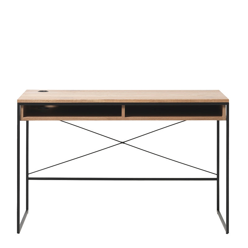 RIVOLI 47 Inch Study Desk - Natural Oak & Black Finish, Modern Writing Desk for Home Office, Dorm Room, or Small Spaces