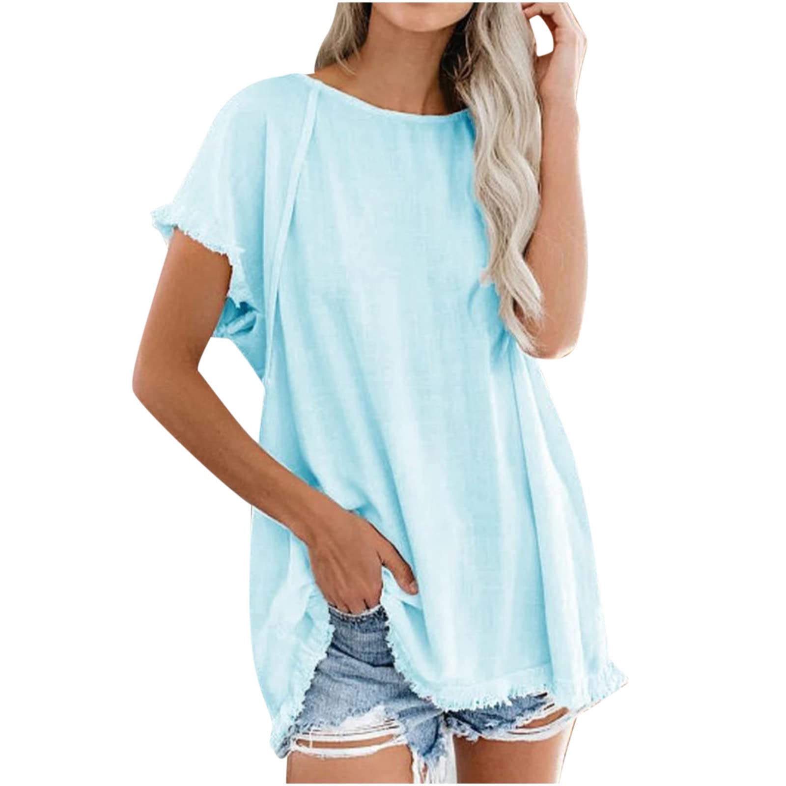 Women's Summer Tops - Plus Size Crew Neck Casual Shirt | Short Sleeve Loose Fit Blouse for Women | Perfect for Beach, Office & Everyday Wear