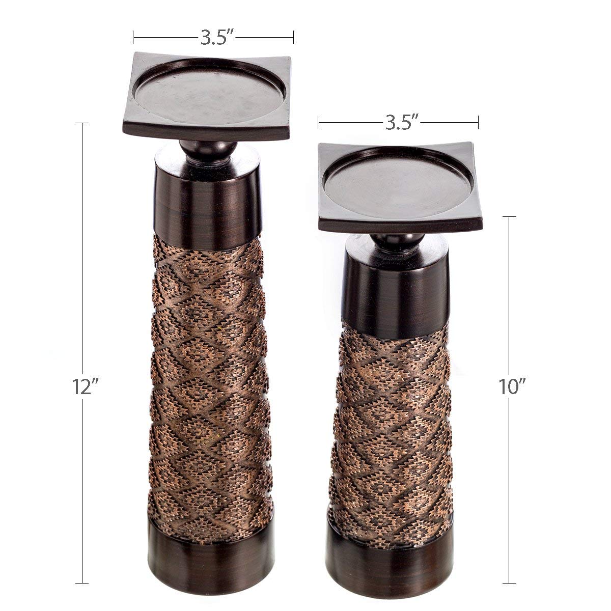 Creative Scents Dublin Brown Pillar Candle Holder Set of 2 - Elegant Home Decor for Coffee Table, Mantel & Dining Room - Perfect Centerpiece Gift Set for Cozy Living Spaces & Romantic Ambiance