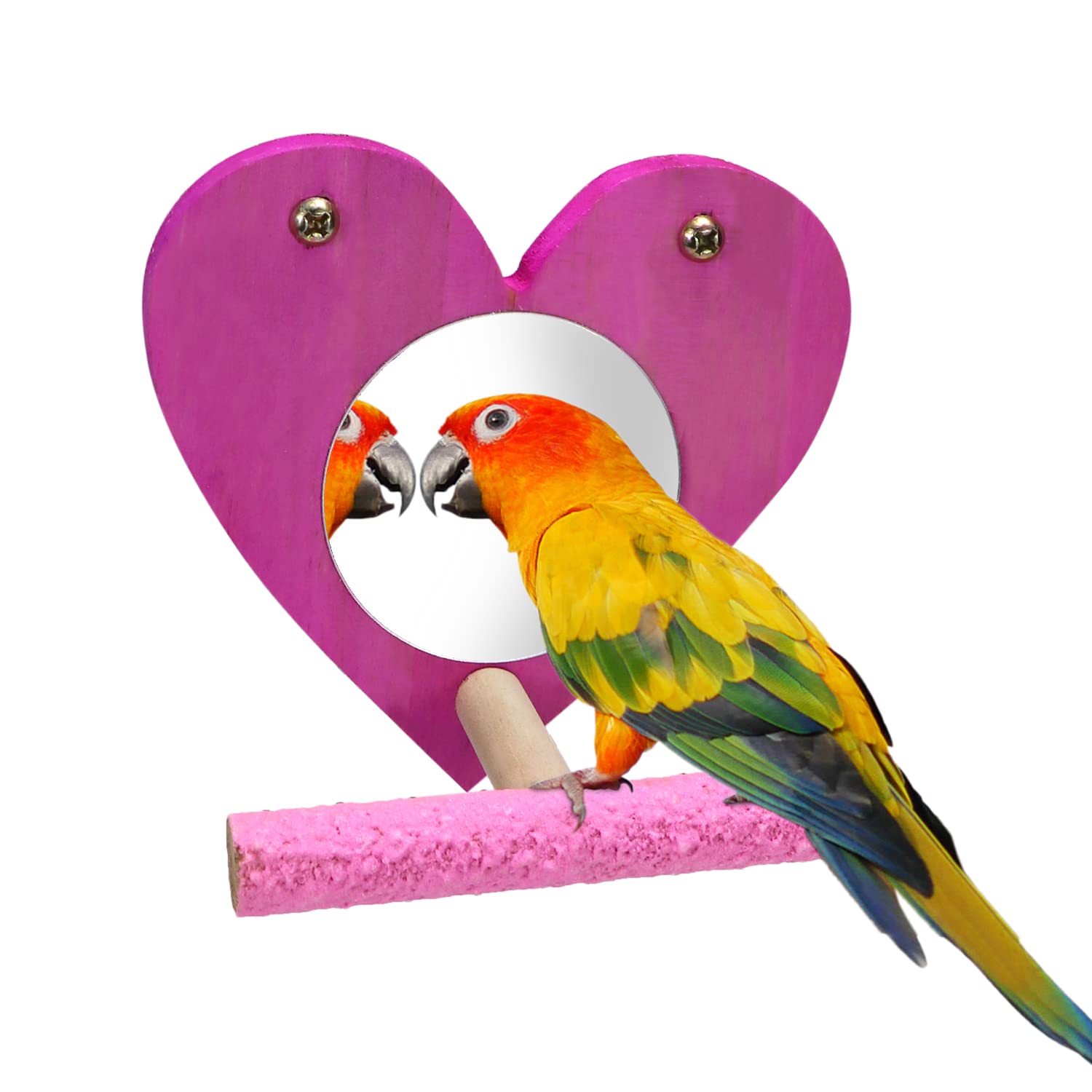 Colorful Wooden Bird Mirror with Perch - Natural Swing Toy for Parrots, Parakeets, Cockatiels, Lovebirds, Conures, Finches & Budgies - Perfect for Grooming, Play & Mental Stimulation in Bird Cages
