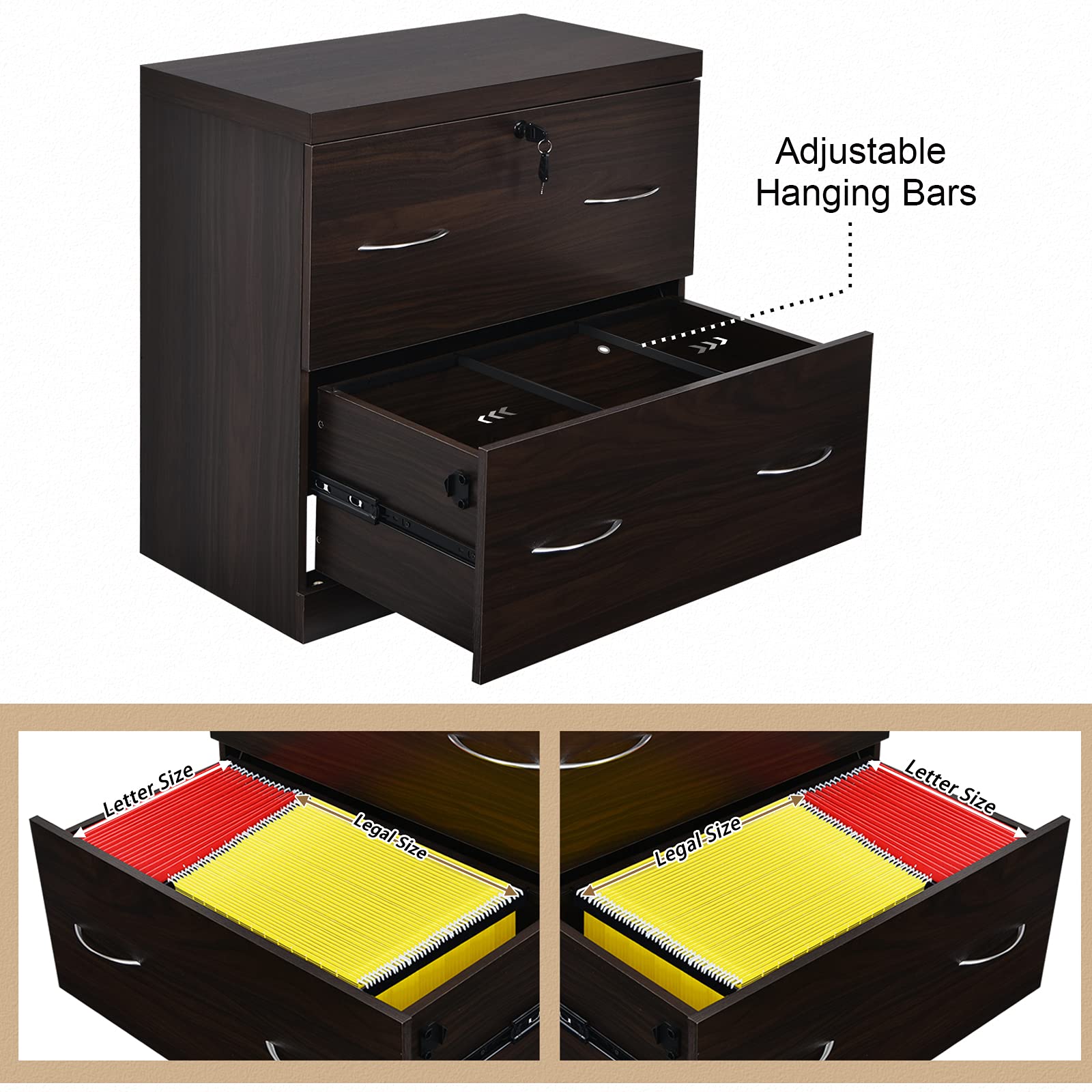 Giantex 2-Drawer Lateral File Cabinet with Lock - Heavy Duty Metal Storage Cabinet for Home & Office - Organize Documents, Books, Photos | Perfect for Office, Library, and Home Decor (Brown)