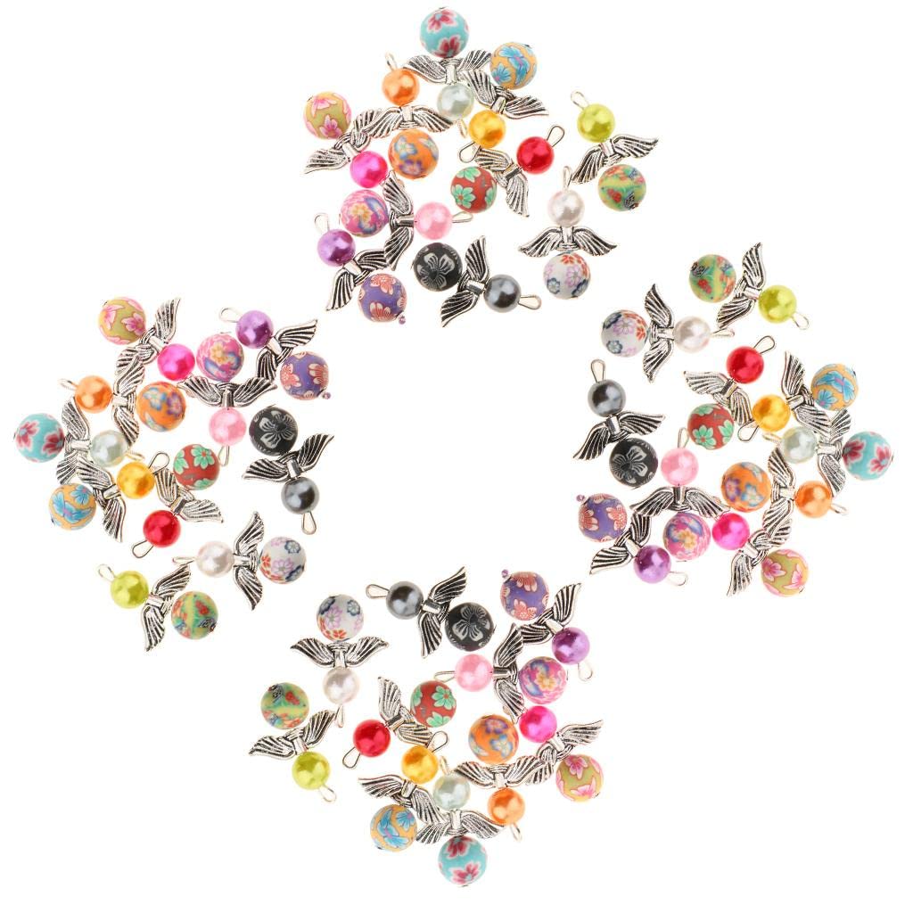 40PCS Handmade Fairy Angel Charms with Pearl Beads & Wings for DIY Jewelry Making - Perfect for Necklaces, Bracelets, Scrapbooking and Gift Decorations