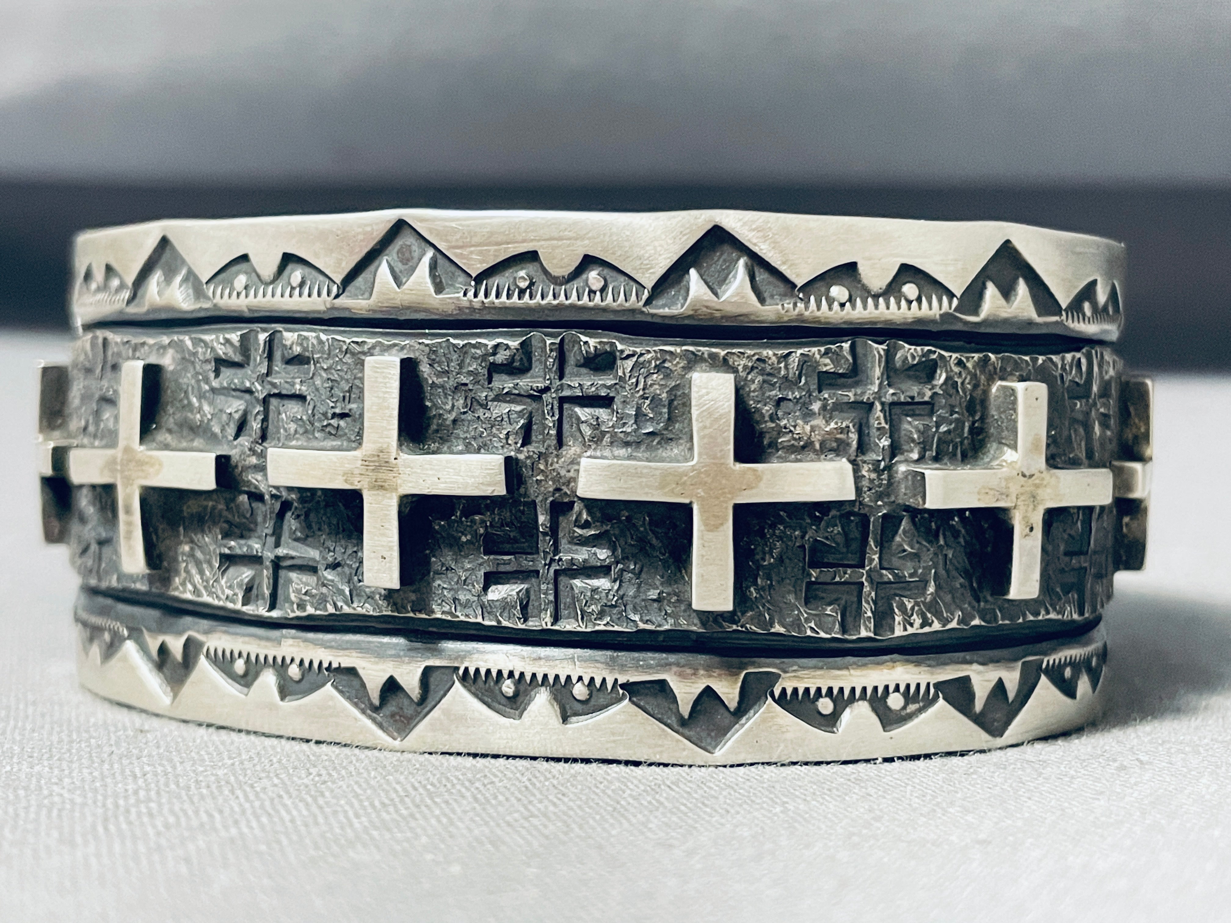 Authentic Navajo Sterling Silver Cross Bracelet - 116g Handmade Native American Jewelry - Perfect for Weddings, Gifts & Spiritual Occasions