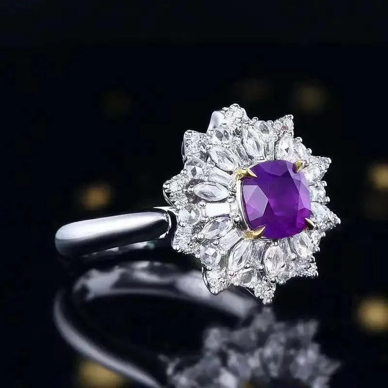 18K White Gold 1.52CT Natural Unheated Purple Sapphire Ring - GUILD Certified Genuine Gemstone Jewelry for Women | Elegant Engagement, Wedding, Anniversary & Special Occasion Gift