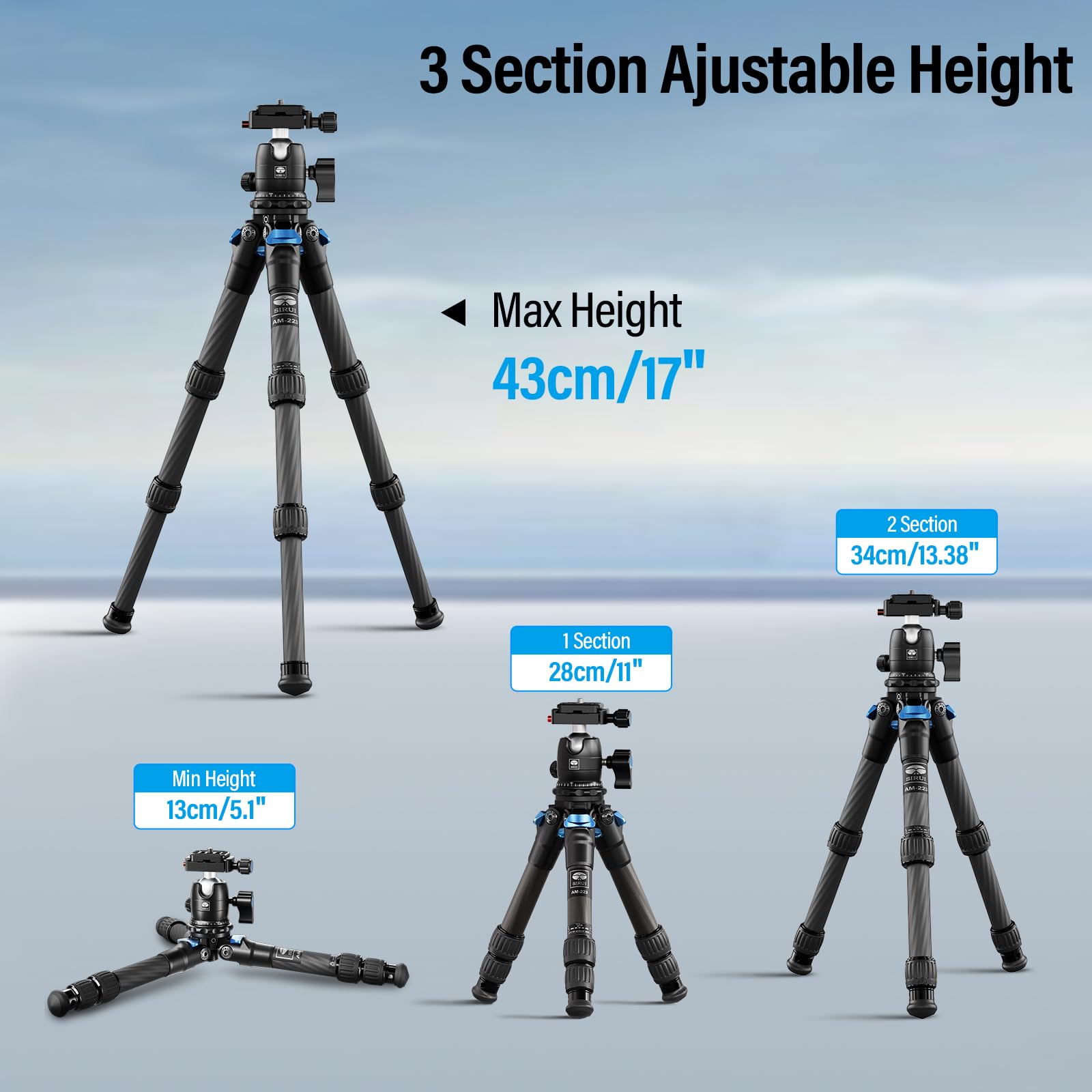 SIRUI Carbon Fiber Travel Tripod with 360° B-00K Arca-Swiss Ballhead - Compact Lightweight Mini Desktop Tripod for Mirrorless Cameras, DSLR, Smartphones (Folded 12.1
