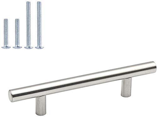 Homdiy Brushed Nickel Cabinet Handles - 5 Inch (128mm) Hole Center Stainless Steel Drawer Pulls - Modern Euro Style Kitchen & Dresser Drawer Handles - 35 Pack for Home Renovation & Furniture Upgrade