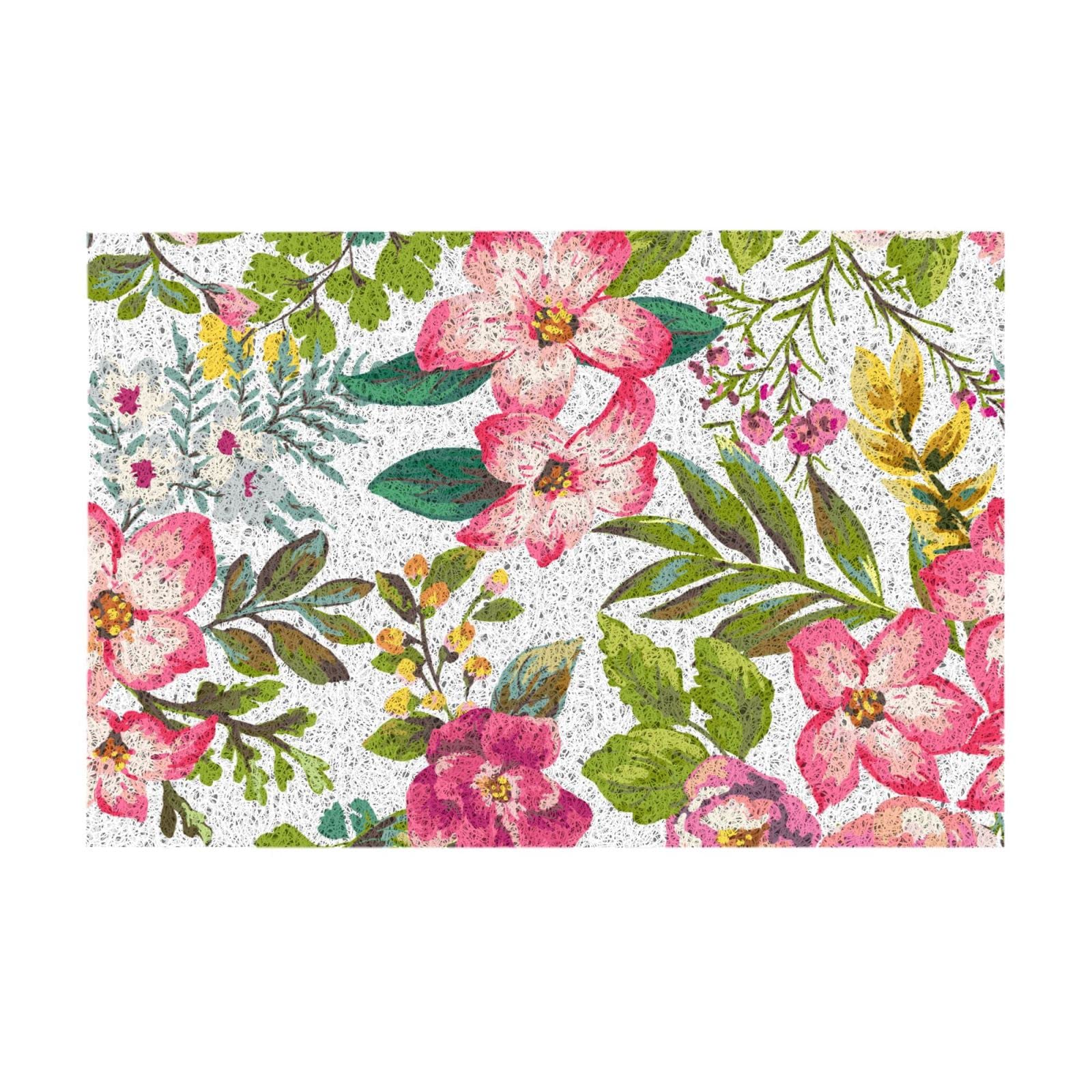 ZERAOKE 16x24 Inch Welcome Mats for Front Door - Durable All Weather PVC Doormat with Hibiscus Flowers Design, Non-Slip Absorbent Entryway Rug for Indoor & Outdoor Use - Perfect for Home Decor, Porch, Patio, and Front Entrance