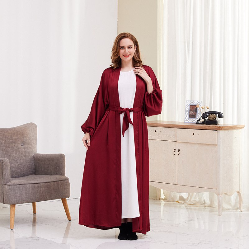 Elegant Puff Sleeve Open Abaya Dress for Muslim Women - Modest Islamic Clothing for Prayer, Eid & Special Occasions