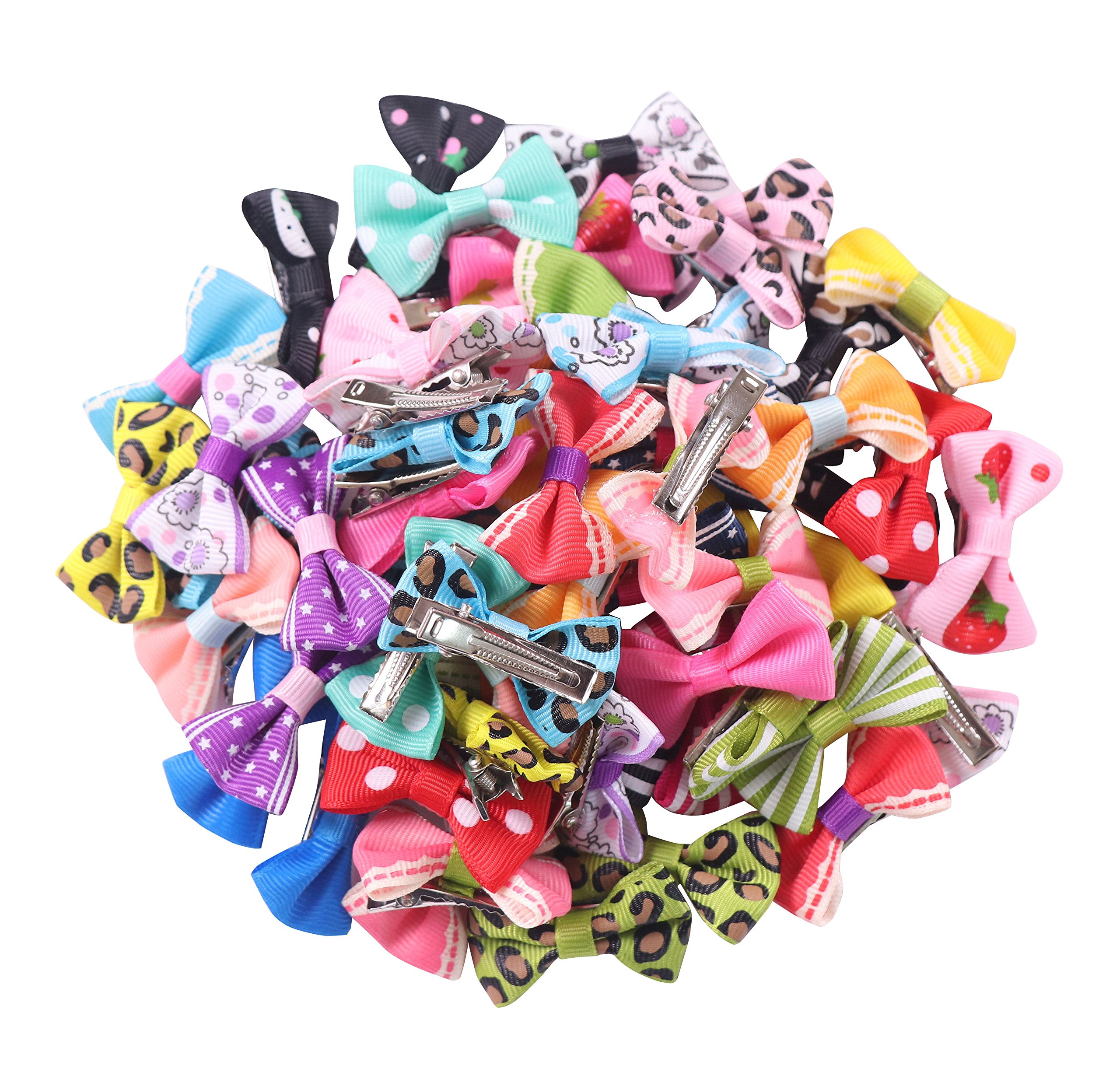 YAKA 60PCS Cute Puppy Dog Hair Bows - Small Bowknot Hair Accessories with Rubber Bands & Clips for Girls, Women & Pets - Handmade Pet Grooming Supplies (30 Paris Style, 60 Pcs) - Perfect for Birthday Parties, Pet Shows & Daily Styling