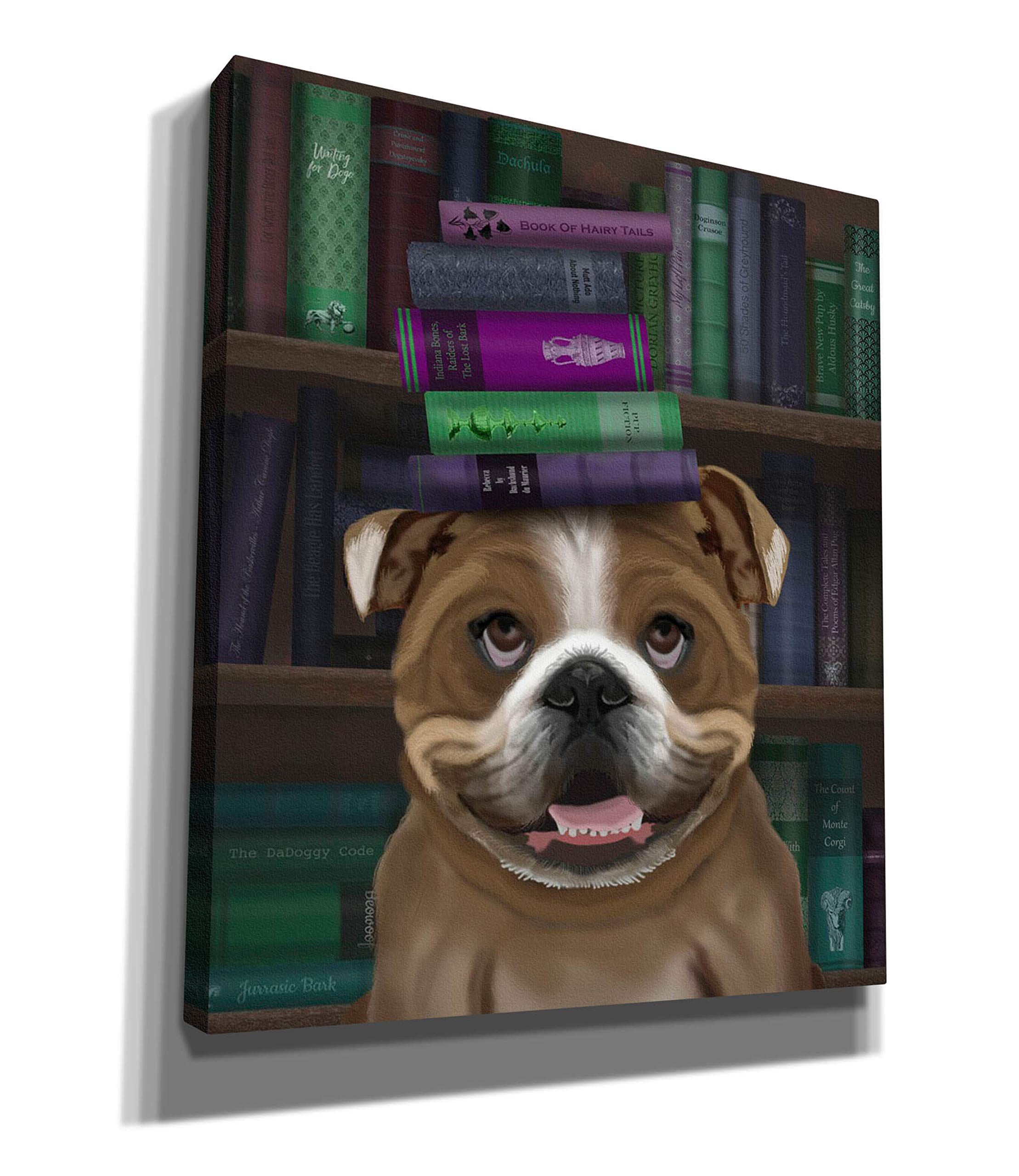Epic Graffiti 'English Bulldog And Books' Canvas Wall Art by Fab Funky - 26x30 Inches Modern Home Decor for Living Room, Bedroom & Office