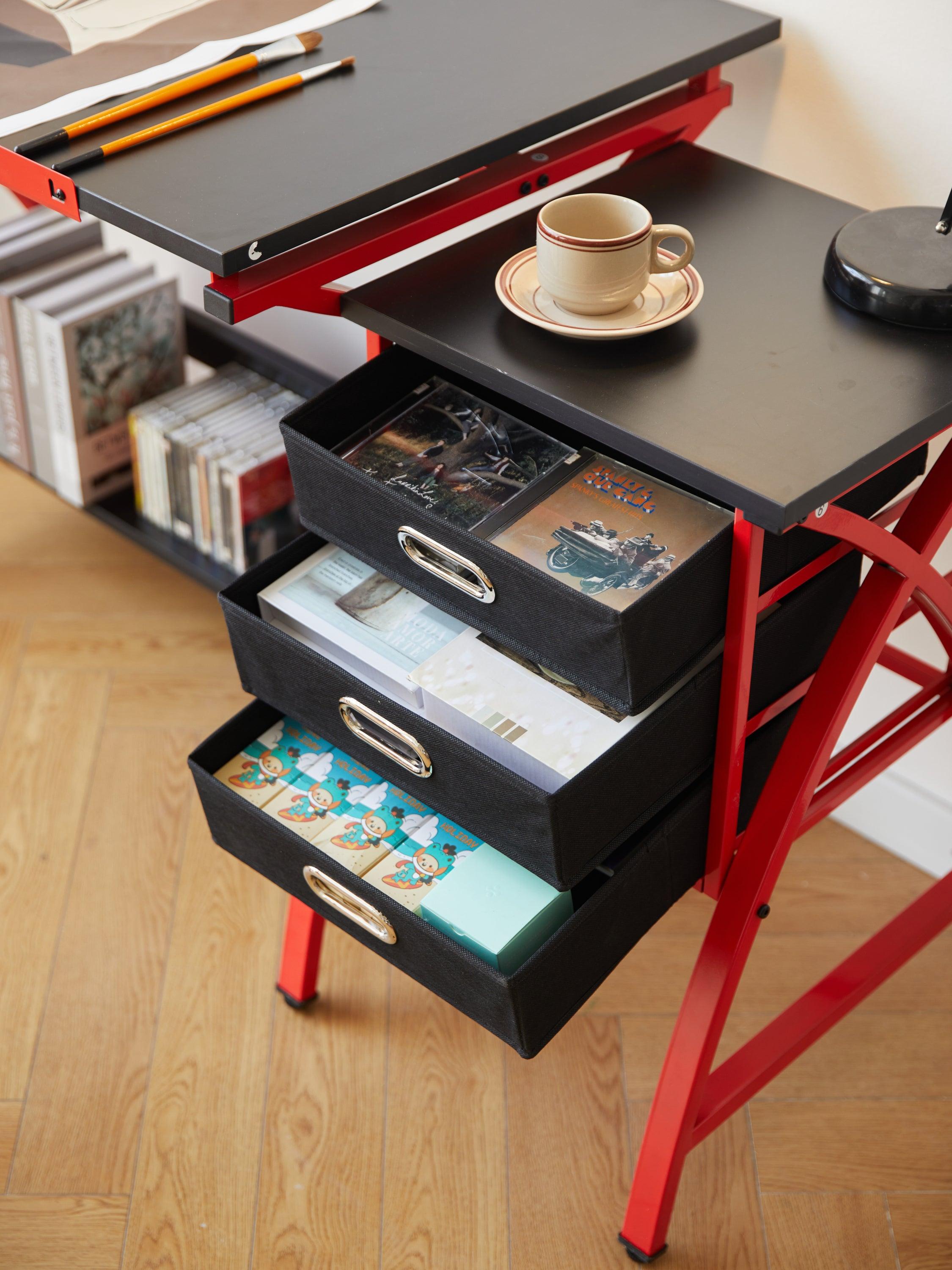 Adjustable Red Drafting Table with Stool - Perfect for Artists, Architects & Students - Home Office & Studio Drawing Desk