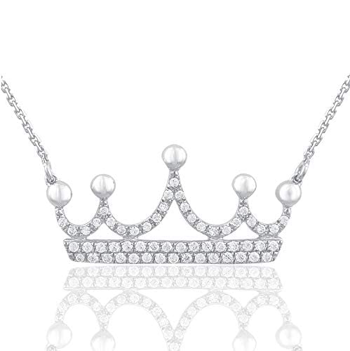 1/5 Carat Natural Round Diamond Tiara Queen Princess Crown Pendant Necklace - 10K White & Yellow Gold (HI Color, I2 Clarity) - Elegant Jewelry Gift for Women, Daughter, Granddaughter, Niece - Perfect for Christmas, Valentine's Day, Birthday & Special Occasions - Royal Princess Inspired Necklace for Teens & Adults