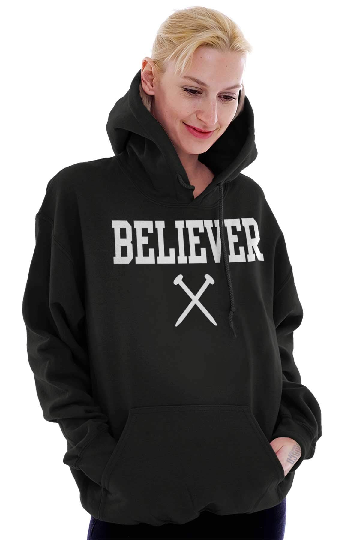Classic Teaze Believer Nails Cross Christian Hoodie Sweatshirt for Women & Men - Religious Apparel for Church, Bible Study & Everyday Faith Wear