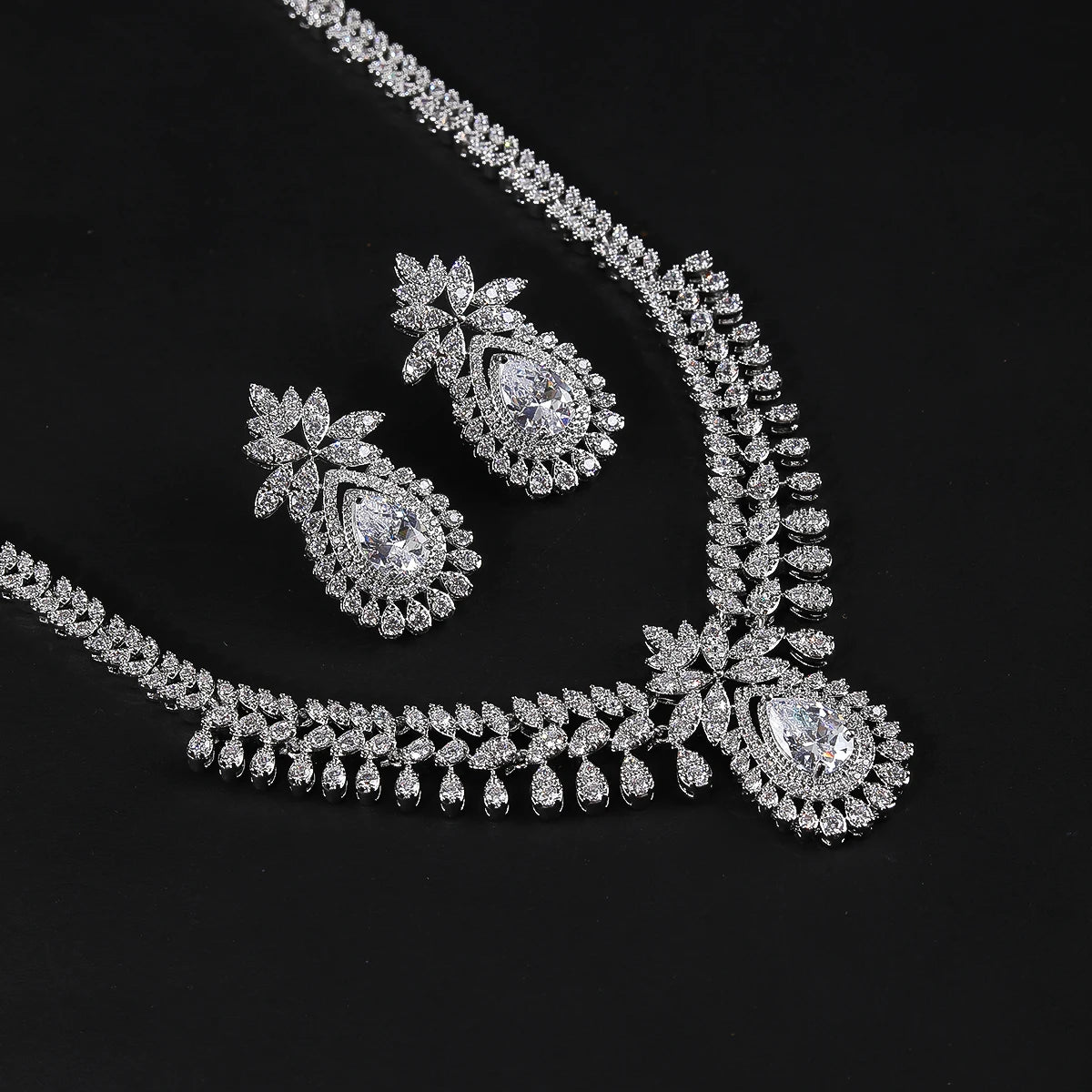 Elegant Cubic Zirconia Bridal Jewelry Set - Wedding Necklace & Pendant Earrings for Bride, CN11042 | Perfect for Weddings, Anniversaries & Special Occasions