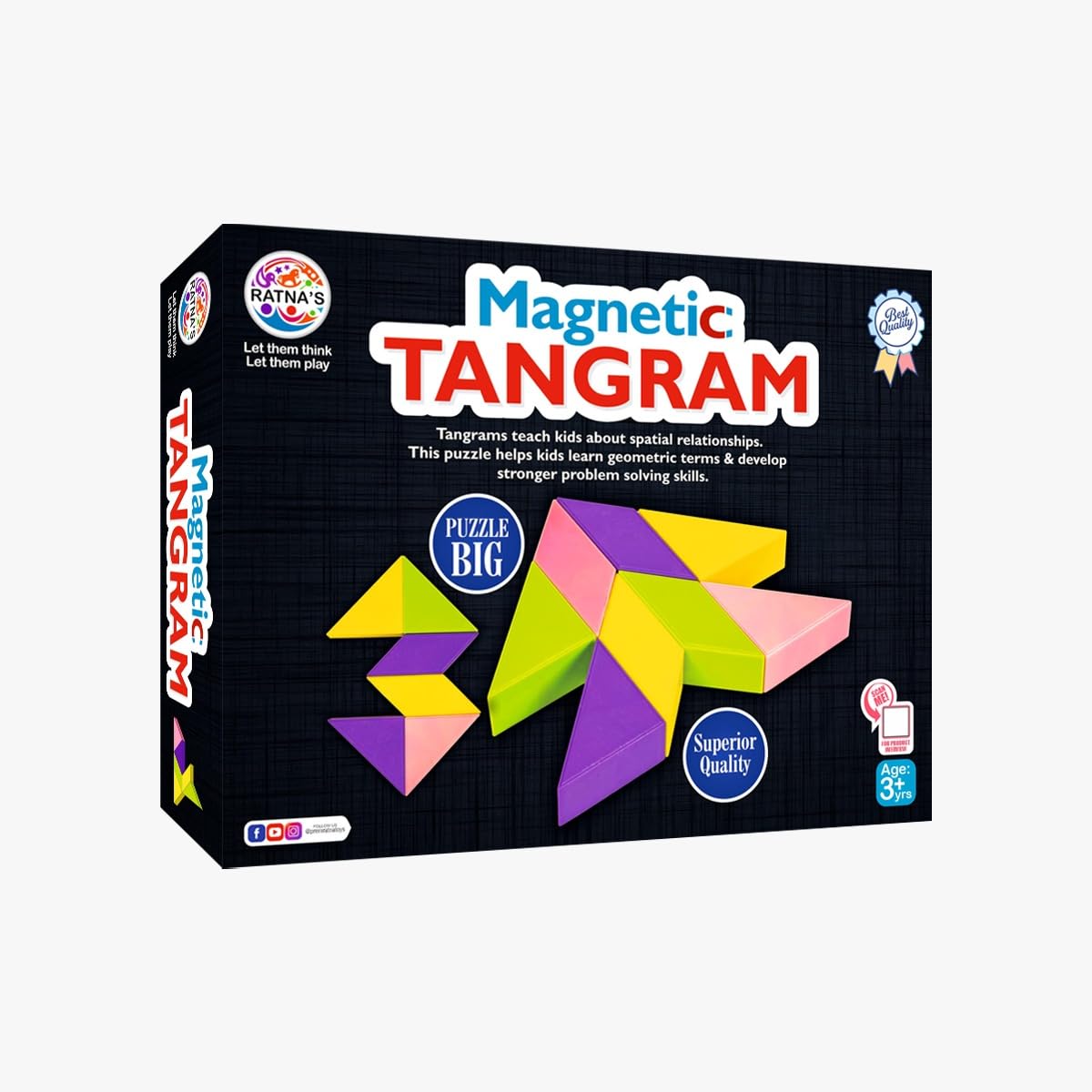 BKDT 8-Piece Magnetic Tangram Puzzle Set - Colorful 3D Travel Game for Kids | STEM Educational Toy for Brain Development | IQ Brain Teaser Gift for Boys & Girls Ages 5+ | Perfect for Travel, Classroom & Birthday Parties