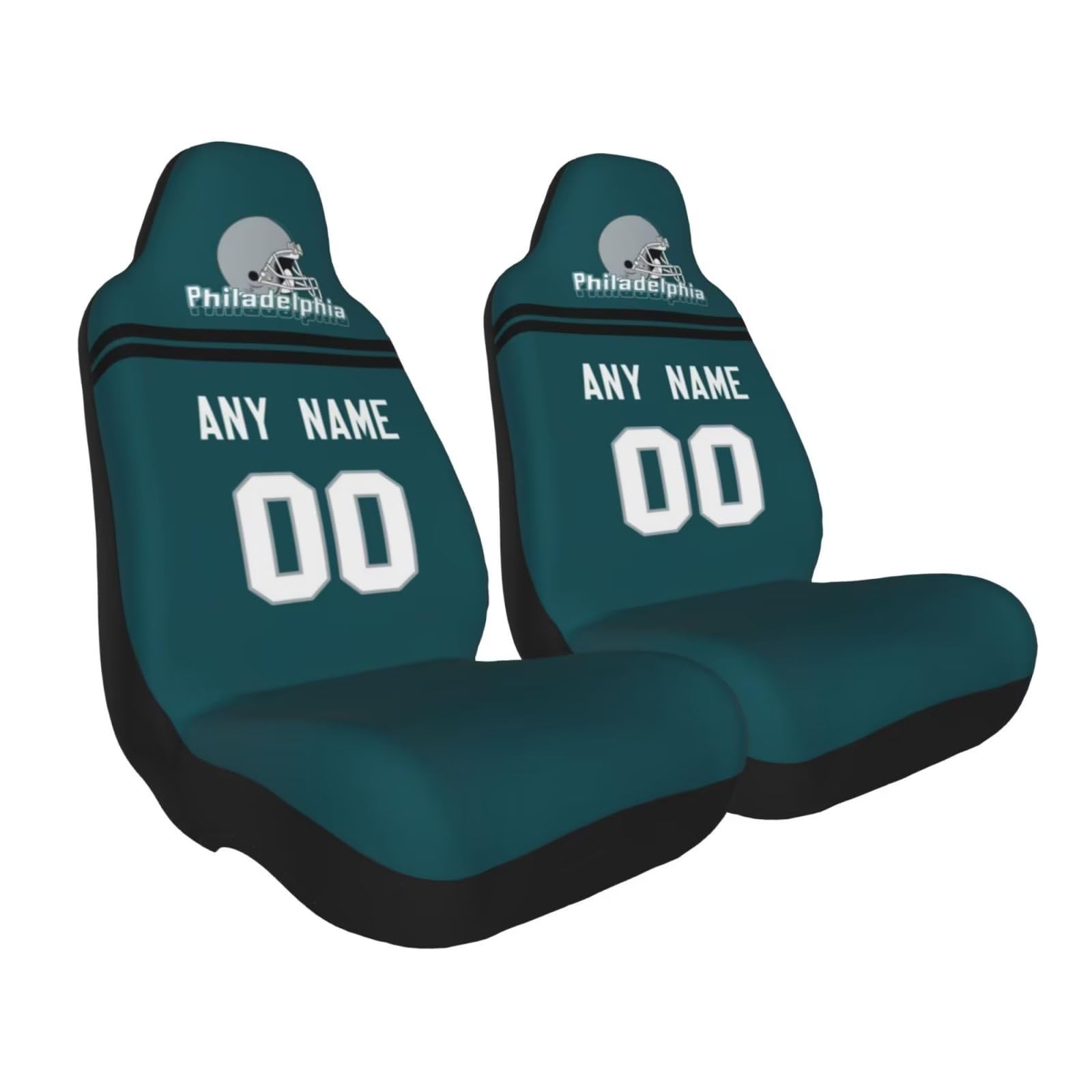 Custom Philadelphia Eagles Football Car Seat Covers - Personalized Name & Number Car Accessories - Universal Fit Elastic Front Seat Protectors (2-Piece Set) - Perfect for Eagles Fans, Game Day Tailgating & Protecting Car Seats