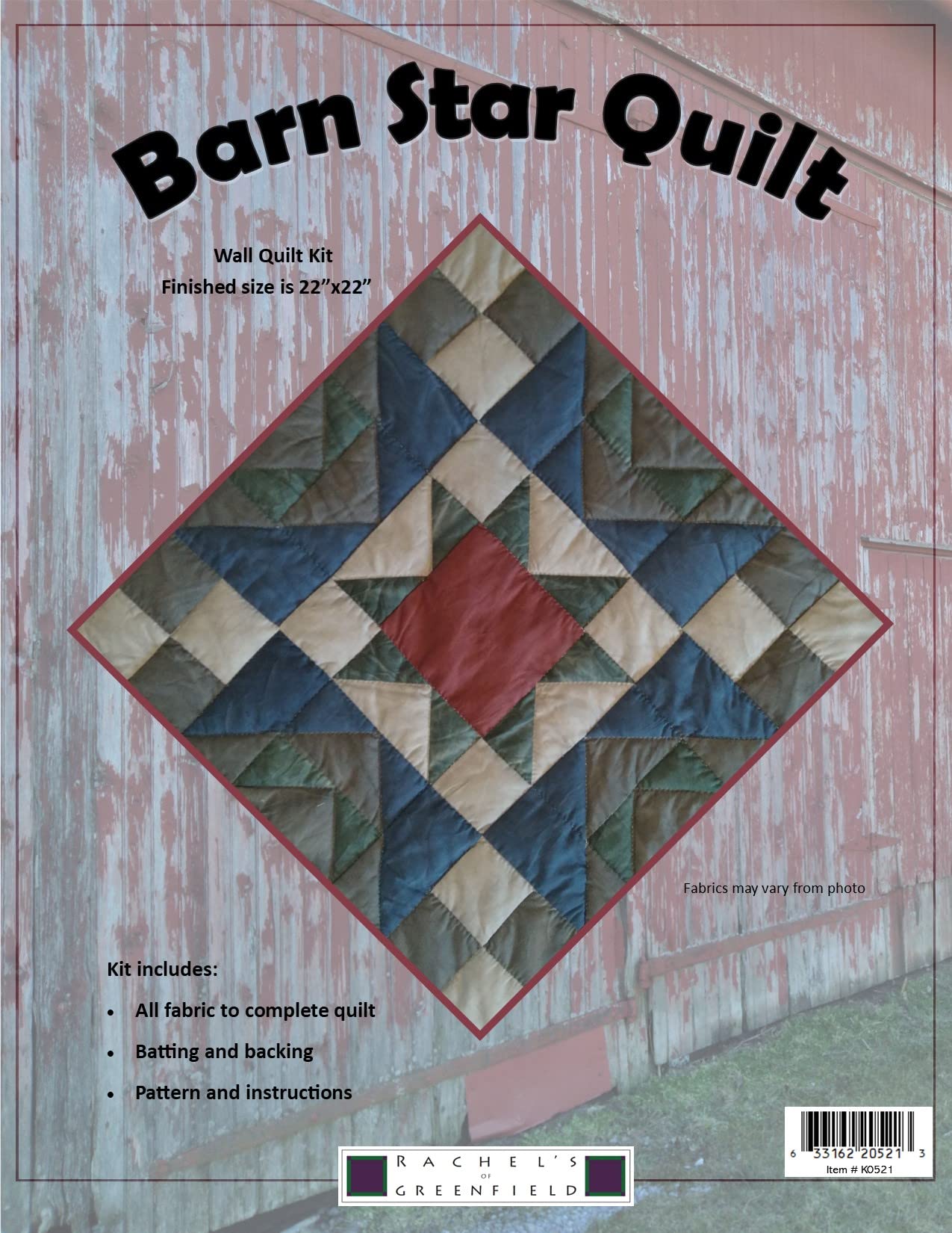 Rachel's of Greenfield Barn Star Quilt Kit - Beginner-Friendly DIY Wall Hanging with Precut Fabric for Home Decor, Farmhouse Style, and Gift Giving