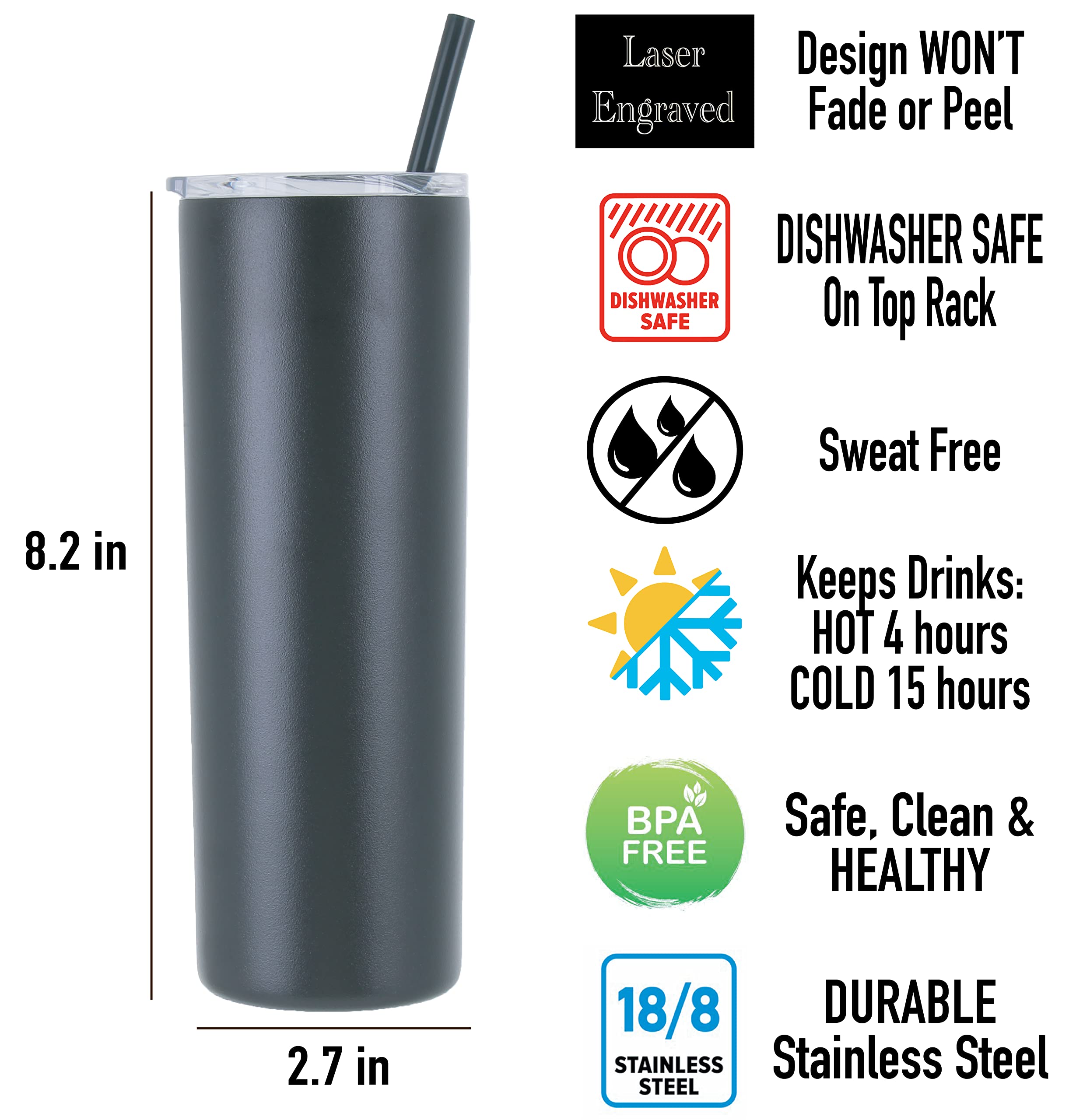 Personalized Pilates Tumbler 20oz - Laser Engraved Stainless Steel Vacuum Insulated Water Bottle with Lid & Straw - Perfect Gift for Pilates Lovers & Instructors - Great for Yoga Studio, Gym Workouts and Fitness Classes