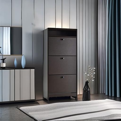 HOMCOM Slim Shoe Storage Cabinet with 3 Large Fold-Out Drawers & Spacious Top Surface - Modern Espresso Shoe Organizer for Entryway, Closet, or Bedroom - Perfect for Small Space Shoe Storage & Home Organization