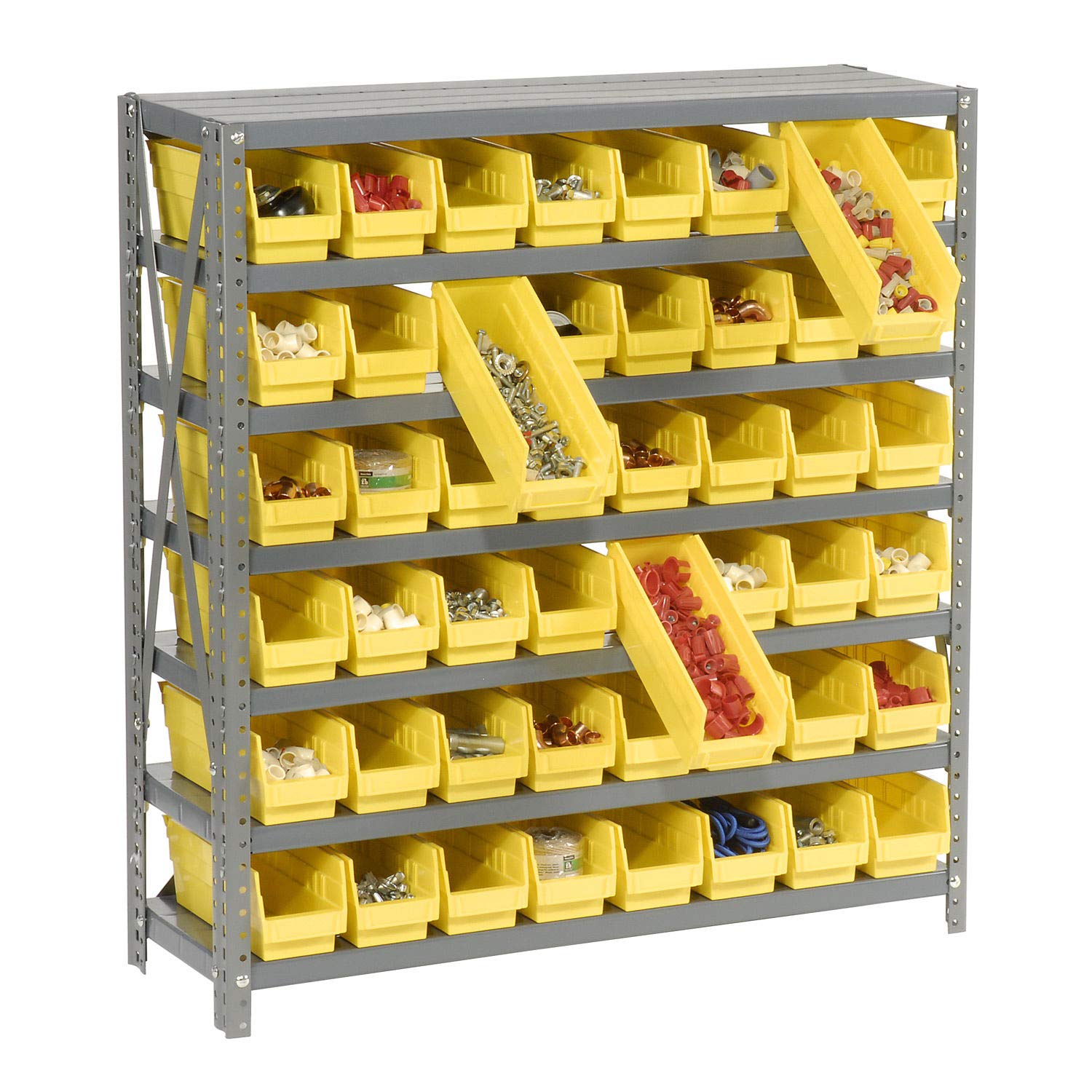 Global Industrial 7-Shelf Steel Shelving Unit with 48 Plastic Bins (4