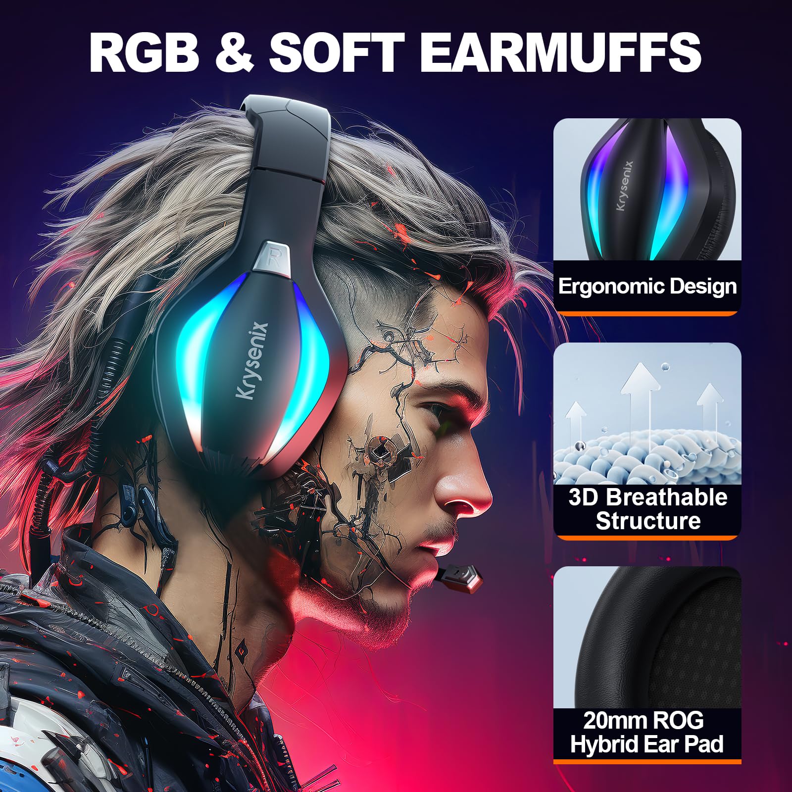 PG1 Gaming Headset with Microphone - Noise Cancelling Over-Ear Headphones for PS5, PS4, Xbox, PC, Nintendo Switch - RGB Lighting & 3.5mm Jack - Perfect for Online Gaming, Streaming & Video Calls