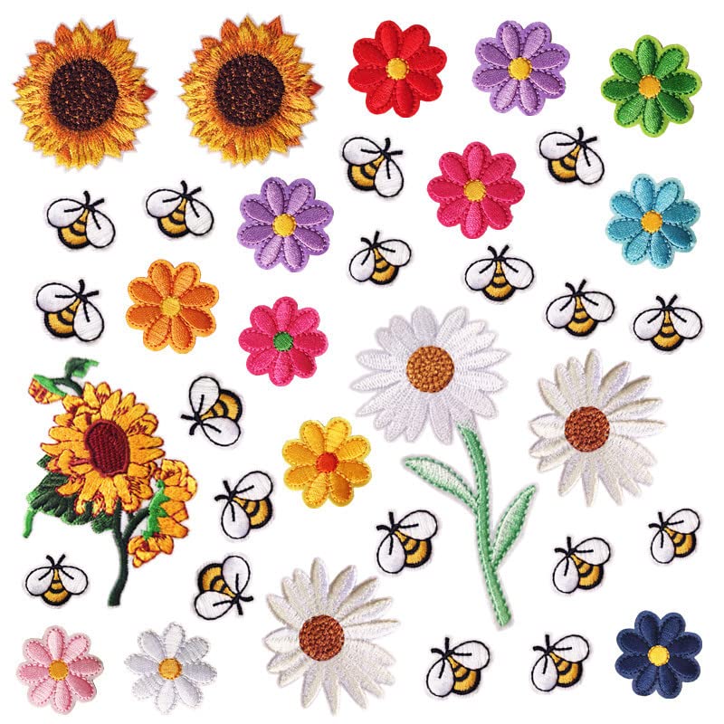 RETON 72 Pcs Embroidered Iron-On Patches for Clothing - Butterfly, Flower, Bee, Rose & Daisy Applique Patches for Jackets, Jeans & Backpacks | DIY Fashion Customization & Outfit Personalization