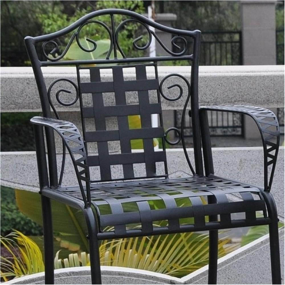 BOWERY HILL Iron Patio Bar Stools Set of 2 - Rustic Metal Counter Height Stools for Kitchen Island, Breakfast Nook & Outdoor Dining - Heavy Duty Industrial Style Barstools with Back Support