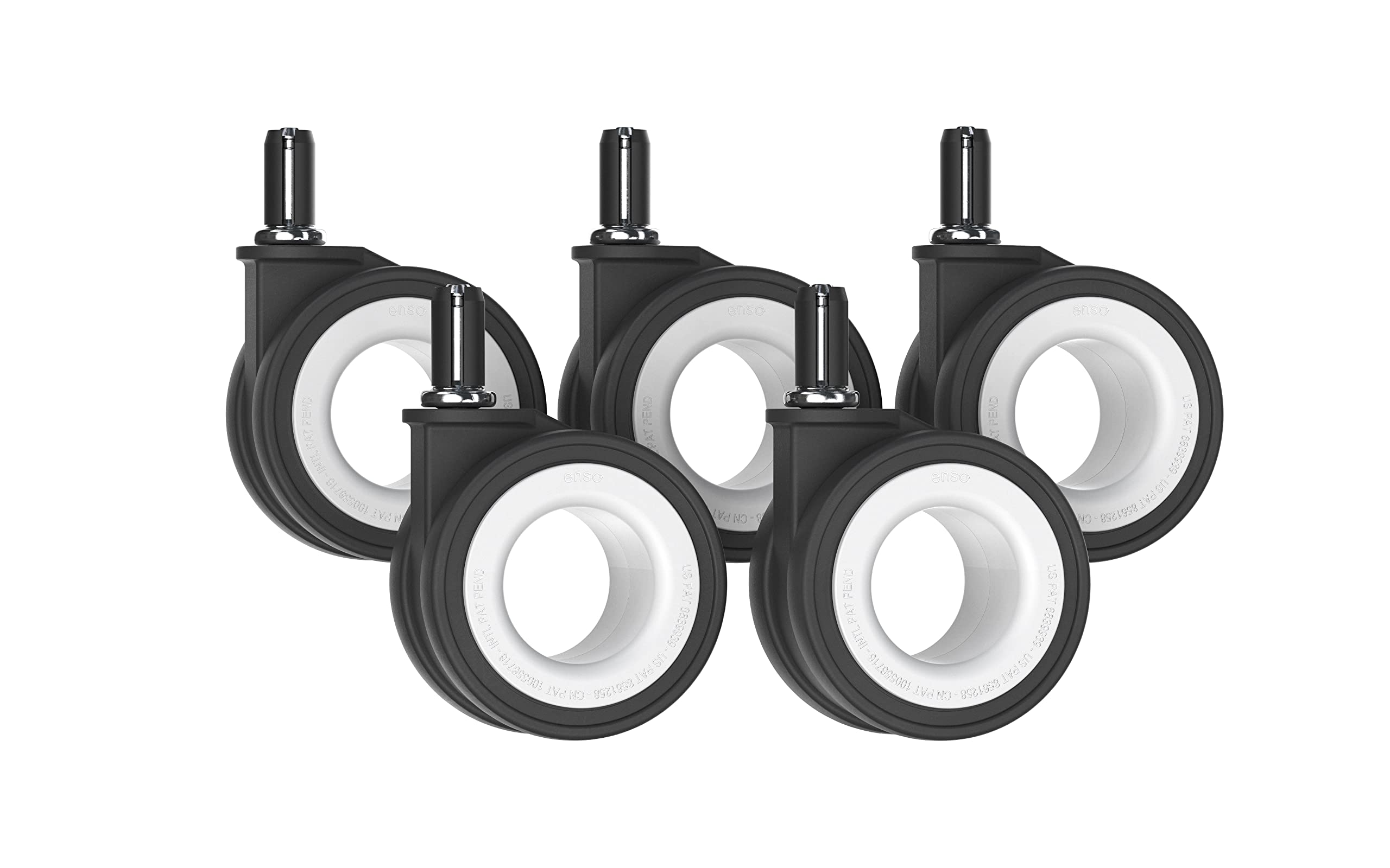 Enso Motion Office Chair Replacement Caster Wheels - 70mm Okina Mu Series - Set of 5 White Wheels for Smooth Rolling on Hardwood Floors & Carpets - Perfect for Home Office, Conference Rooms & Workspaces