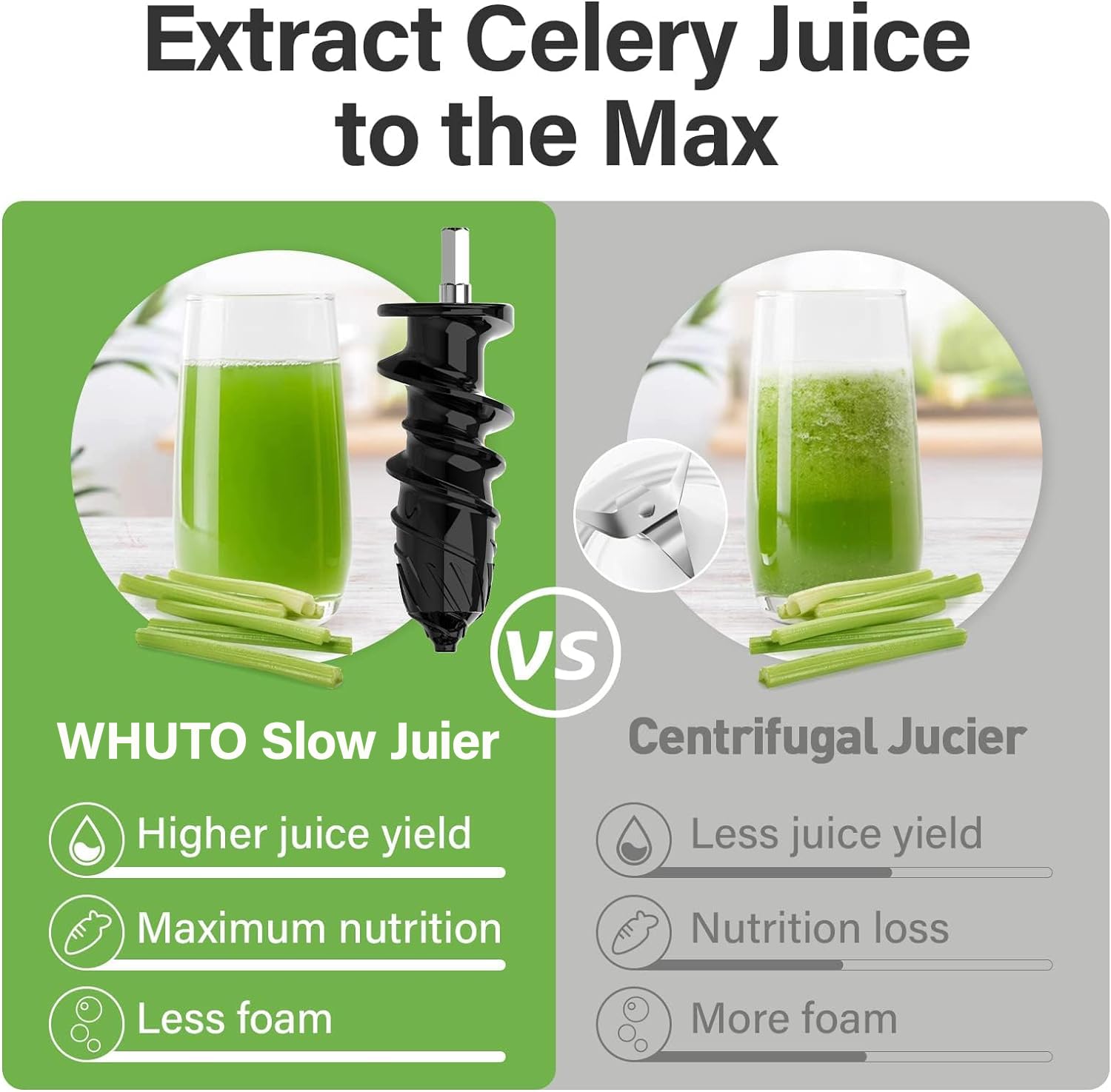 Premium Slow Masticating Juicer - Cold Press Juicer Machine for Fruits & Vegetables, Quiet Motor with 2 Speed Settings, Easy-Clean Stainless Steel Design with Brush - Perfect for Healthy Juicing at Home, Gym, or Office (Black)