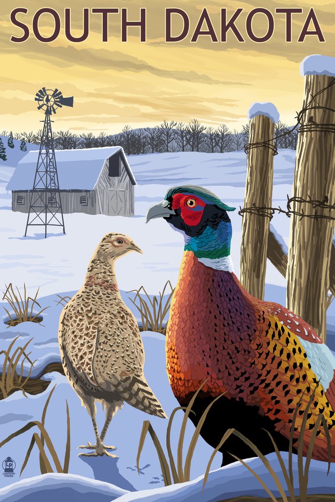 South Dakota Pheasants 32661 - Signed 24x36 Art Print, Premium Wall Decor Poster for Living Room, Office & Hunting Lodge