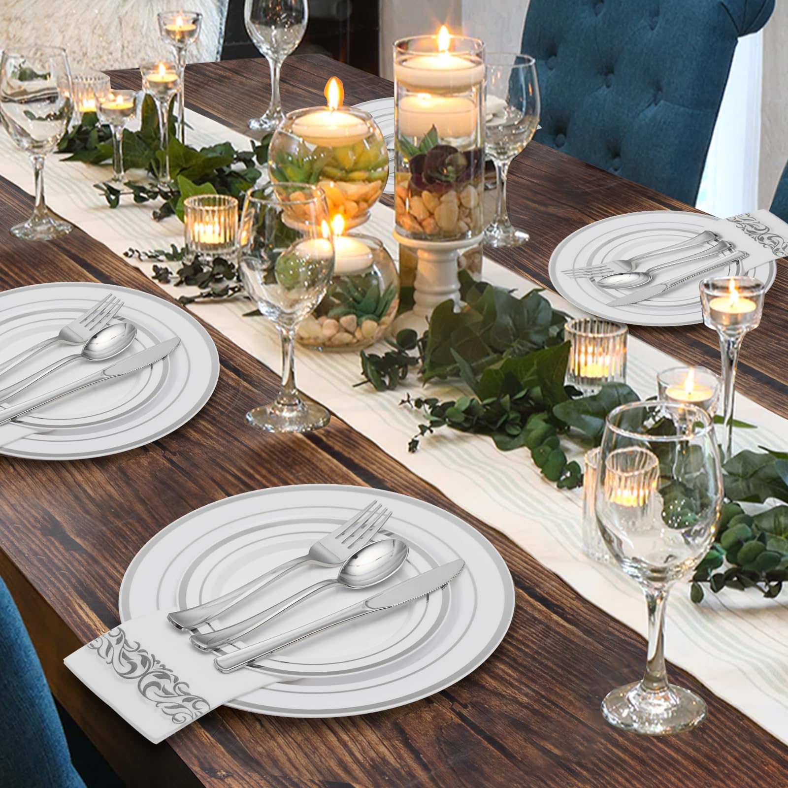 50-Pack Heavy Duty Silver Plastic Forks - Disposable Cutlery for Weddings, Parties, Dinners & Events | Durable Elegant Flatware for Catering, BBQs, Picnics & Home Use