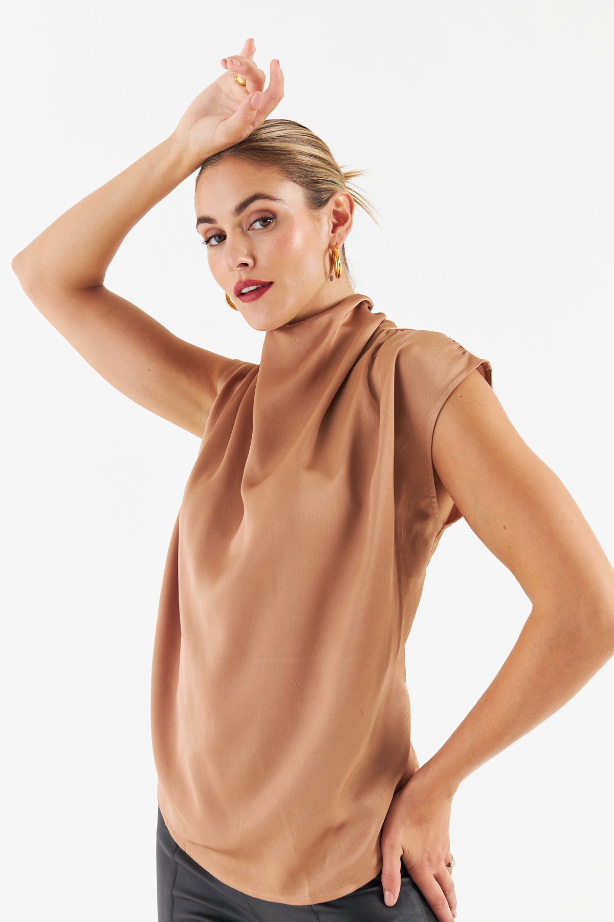 Lauren Women's Sleeveless Blouse - Light Beige Casual Top for Summer, Office Wear & Business Attire