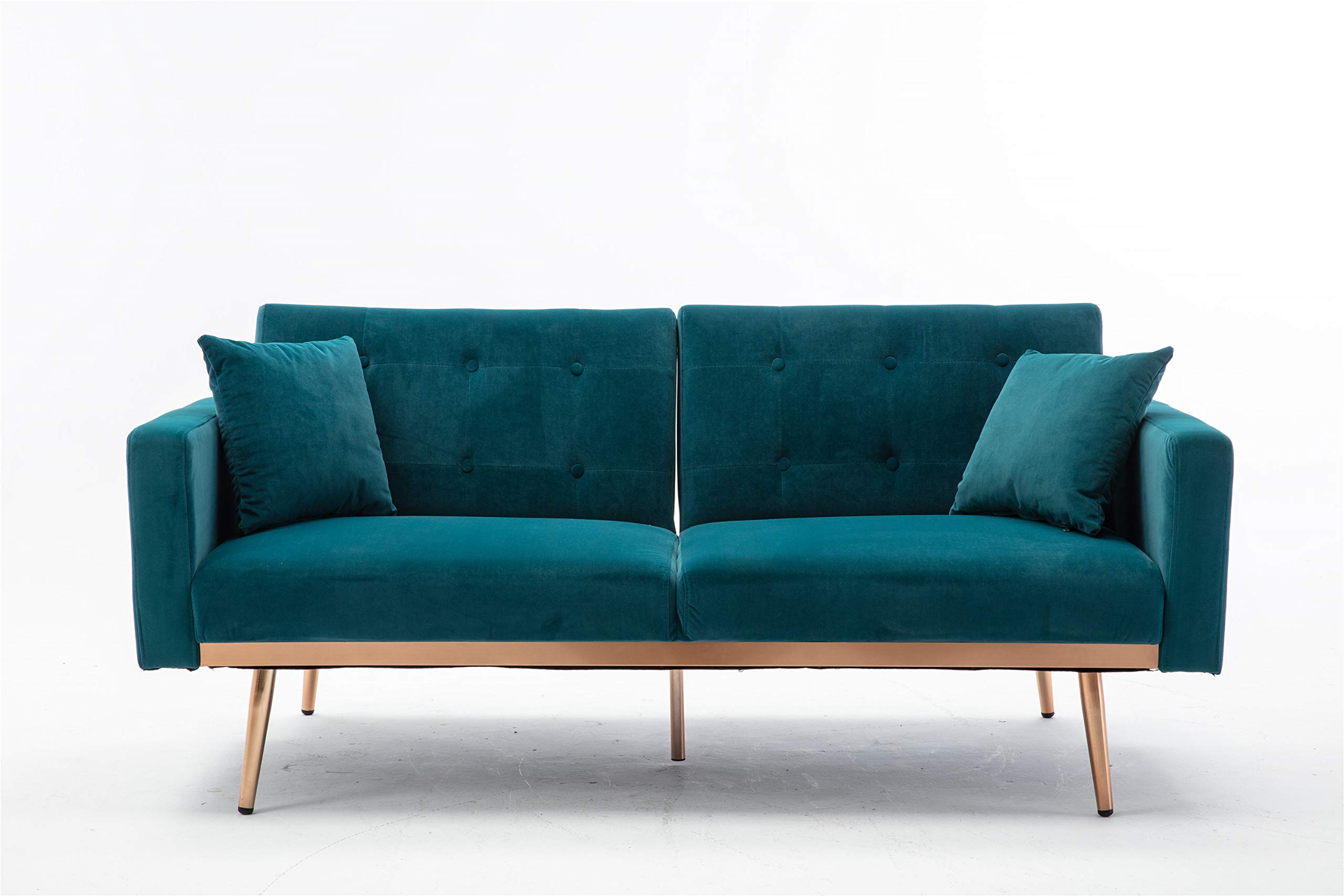 Velvet Mini Sofa - Modern Folding Couch & Loveseat with Rose Gold Metal Feet, Accent Sofa Bed for Small Spaces, Living Room, Apartment, Dorm (Teal) | Compact & Stylish Seating Solution for Home Decor