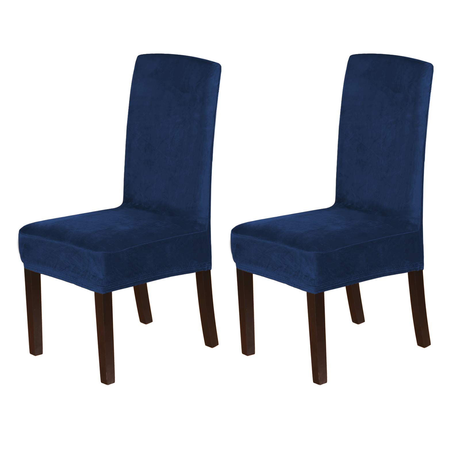 Stretch Velvet Dining Chair Covers Set of 2 - Washable Navy Slipcovers for Home Decor
