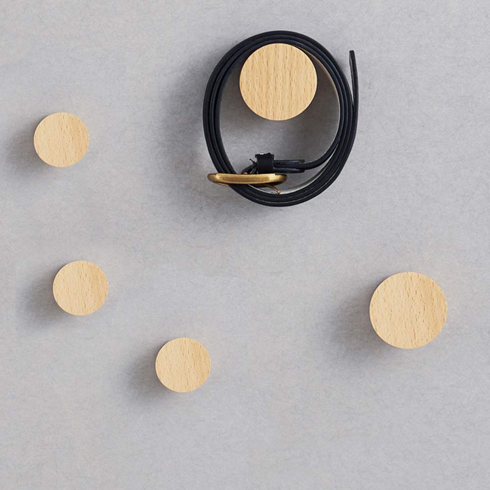 Natural Wooden Coat Hooks - 5 Pack Round Wall Mounted Hangers for Clothes, Scarves, Hats & Bags (2 Large + 3 Small) - Space Saving Entryway, Bedroom & Bathroom Organization & Decoration